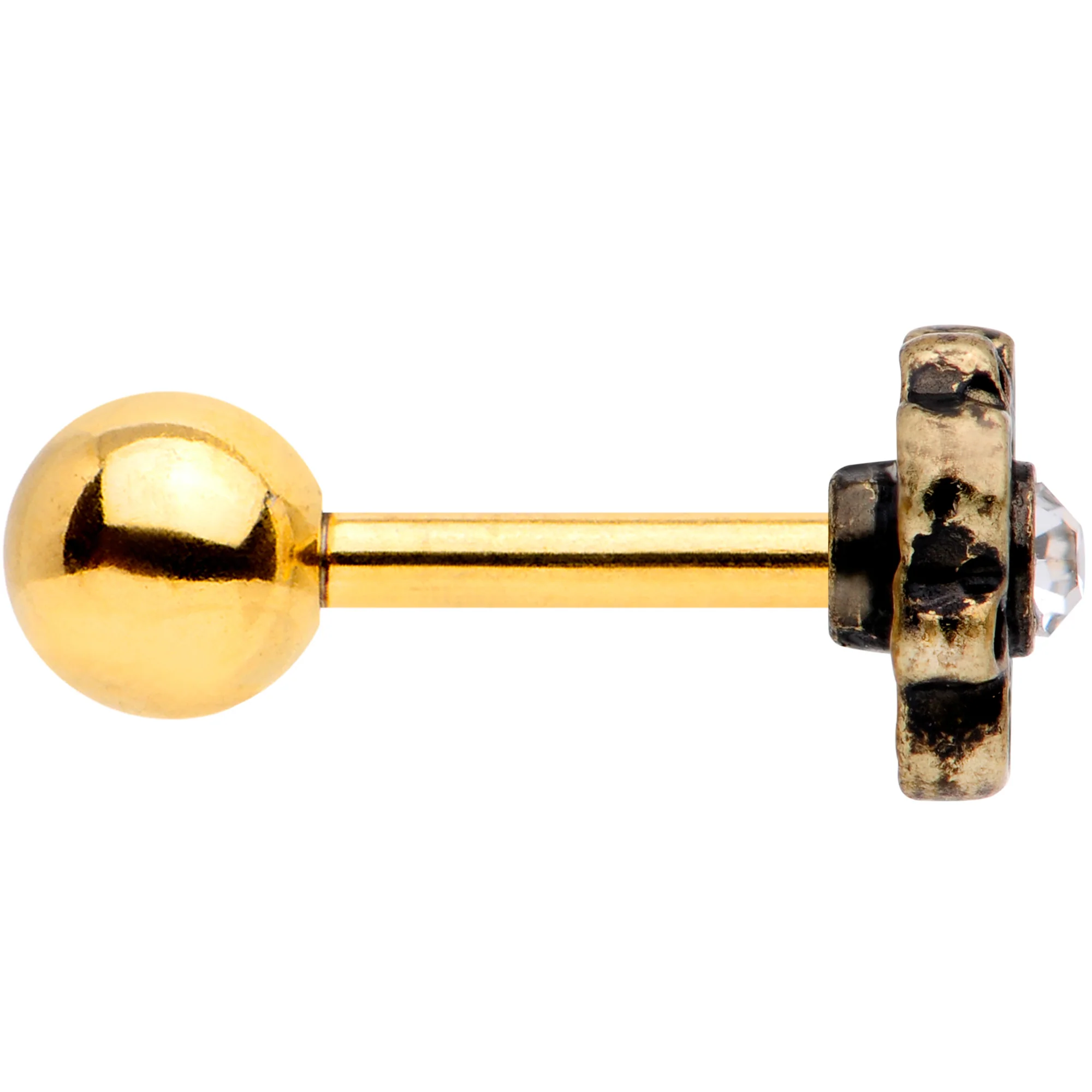 16G 1/4 Clear Gem Gold Tone Flower Emblem Tragus Cartilage Earring - Image 3