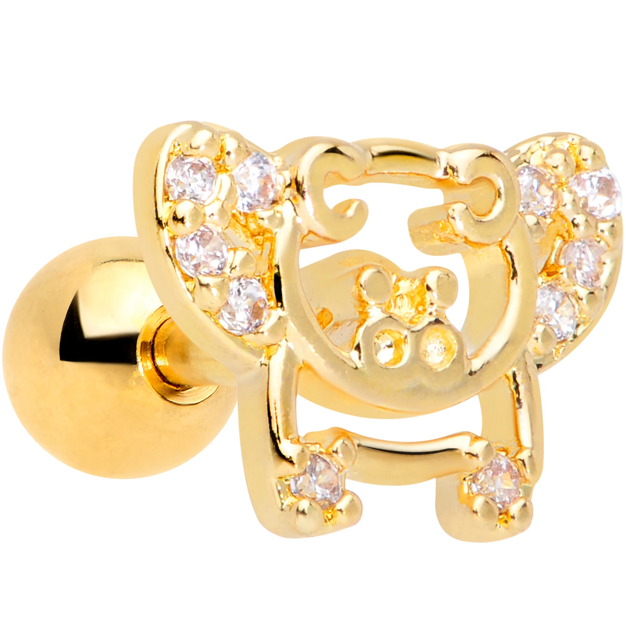 16G 1/4 Clear Gem Gold Tone Flying Pigs Cartilage Tragus Earring