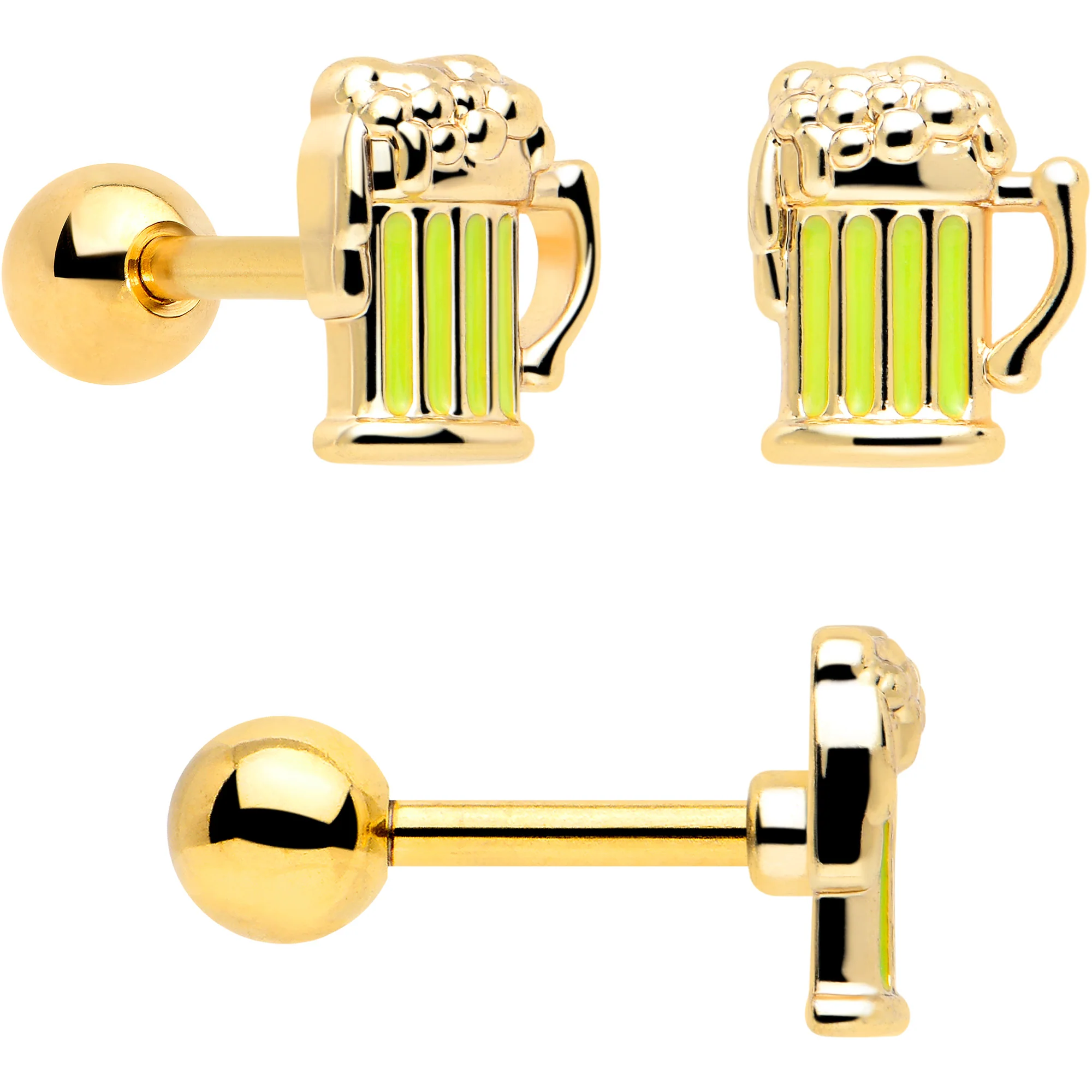 16G 1/4 Clear Gem Gold Tone Happy Hour Cartilage Earrings Set of 3 - Image 3
