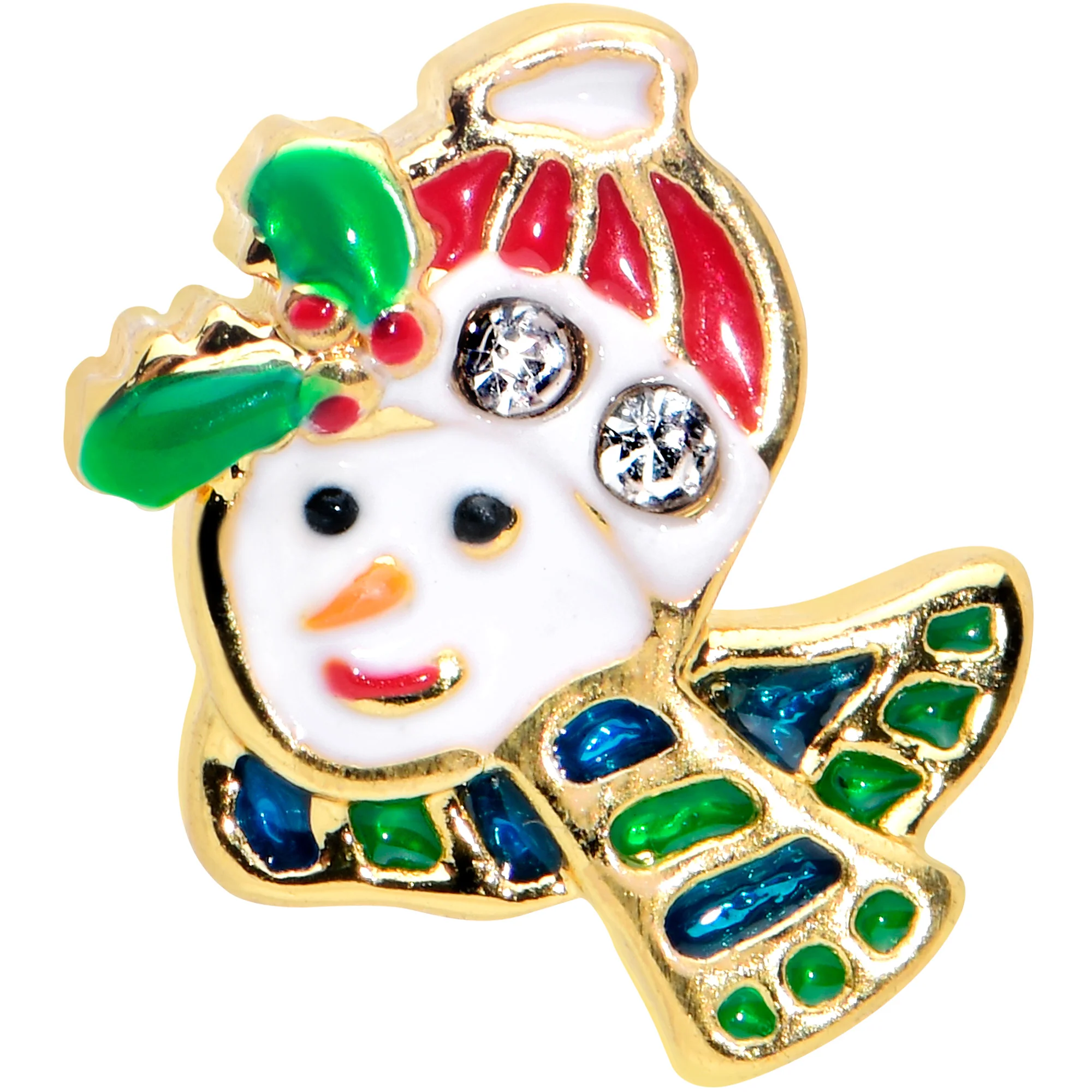 16G 1/4 Clear Gem Gold Tone Happy Snowman Cartilage Tragus - Image 2