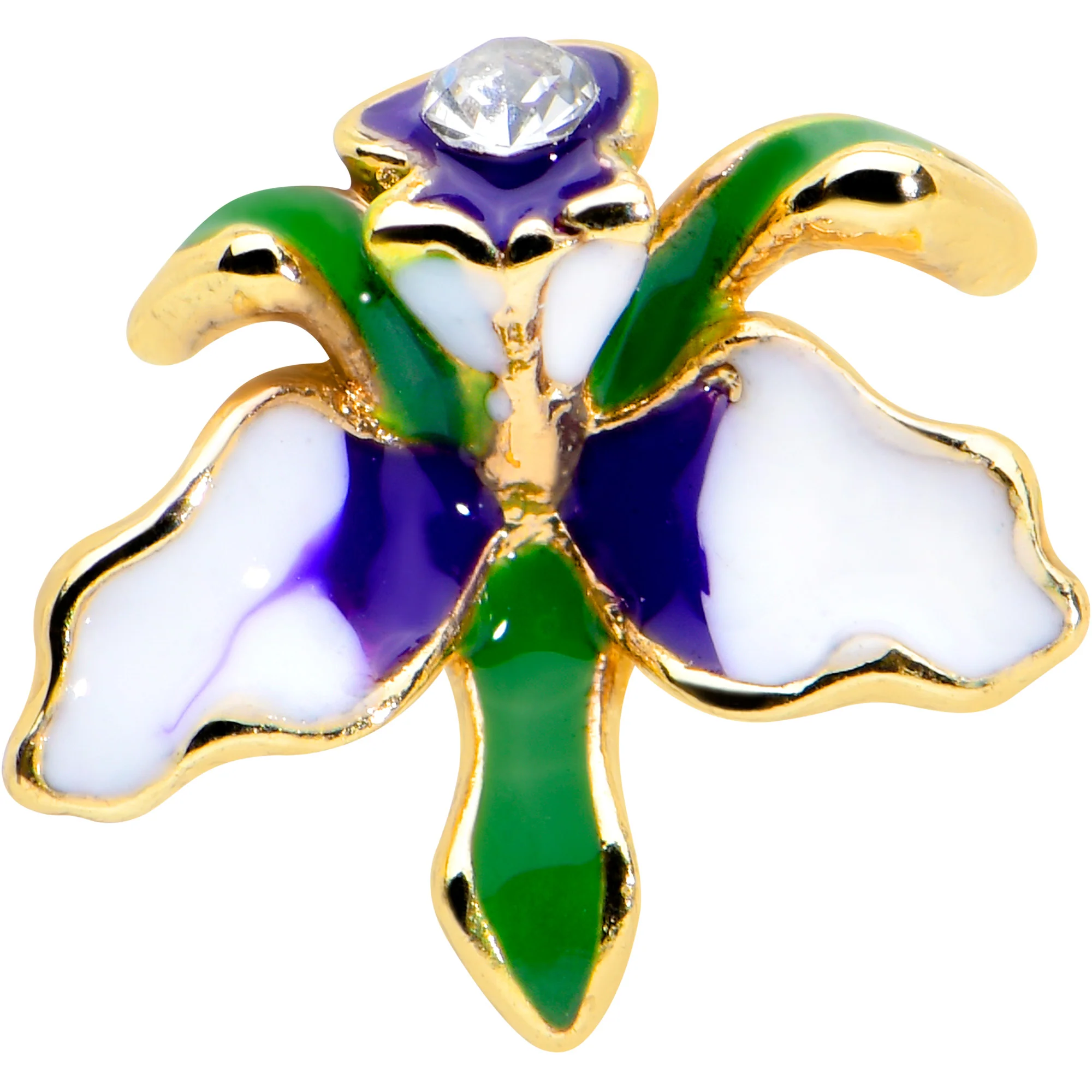 16G 1/4 Clear Gem Gold Tone Iris Flower Cartilage Tragus Earring - Image 2