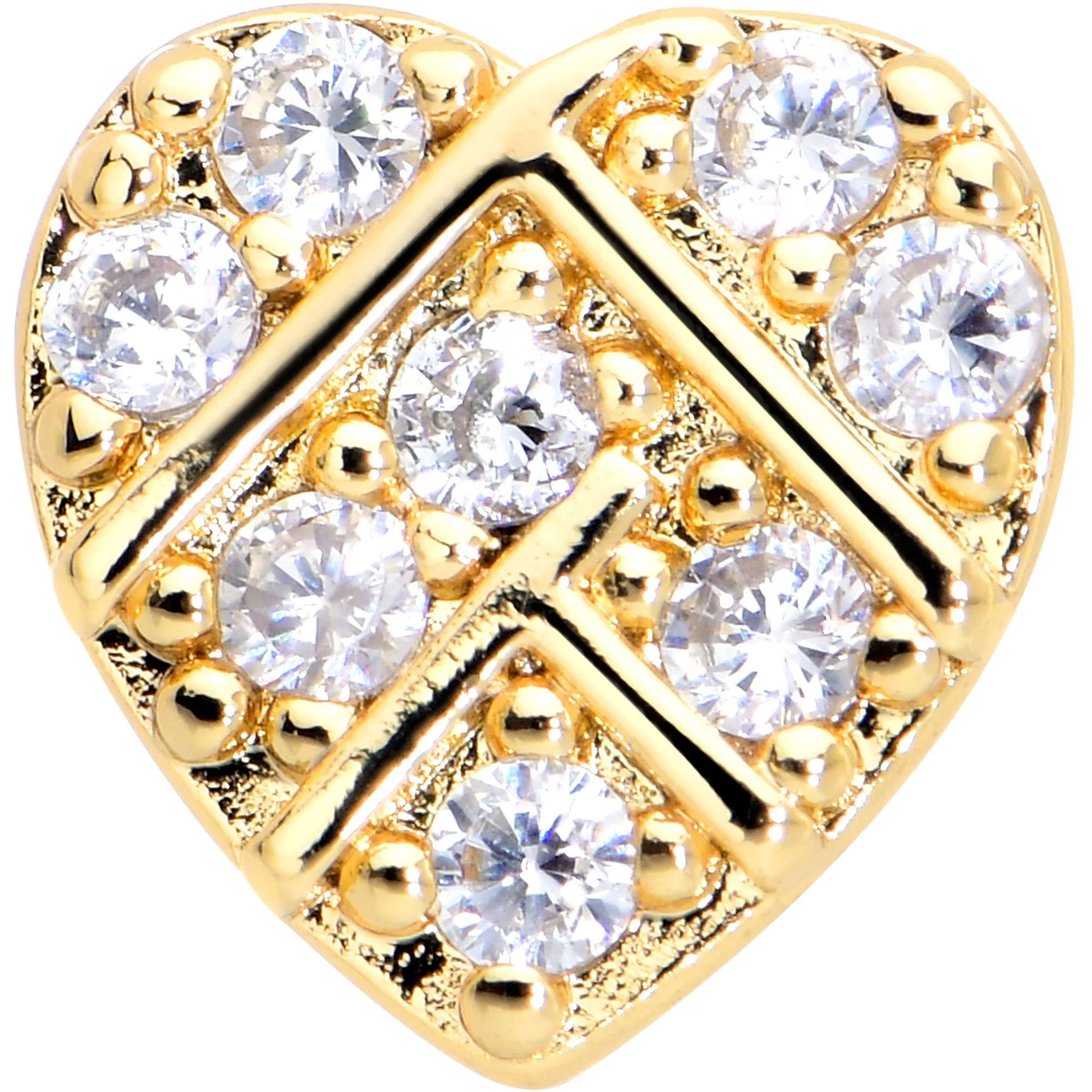 16G 1/4 Clear Gem Gold Tone Lattice Heart Cartilage Tragus Earring - Image 2