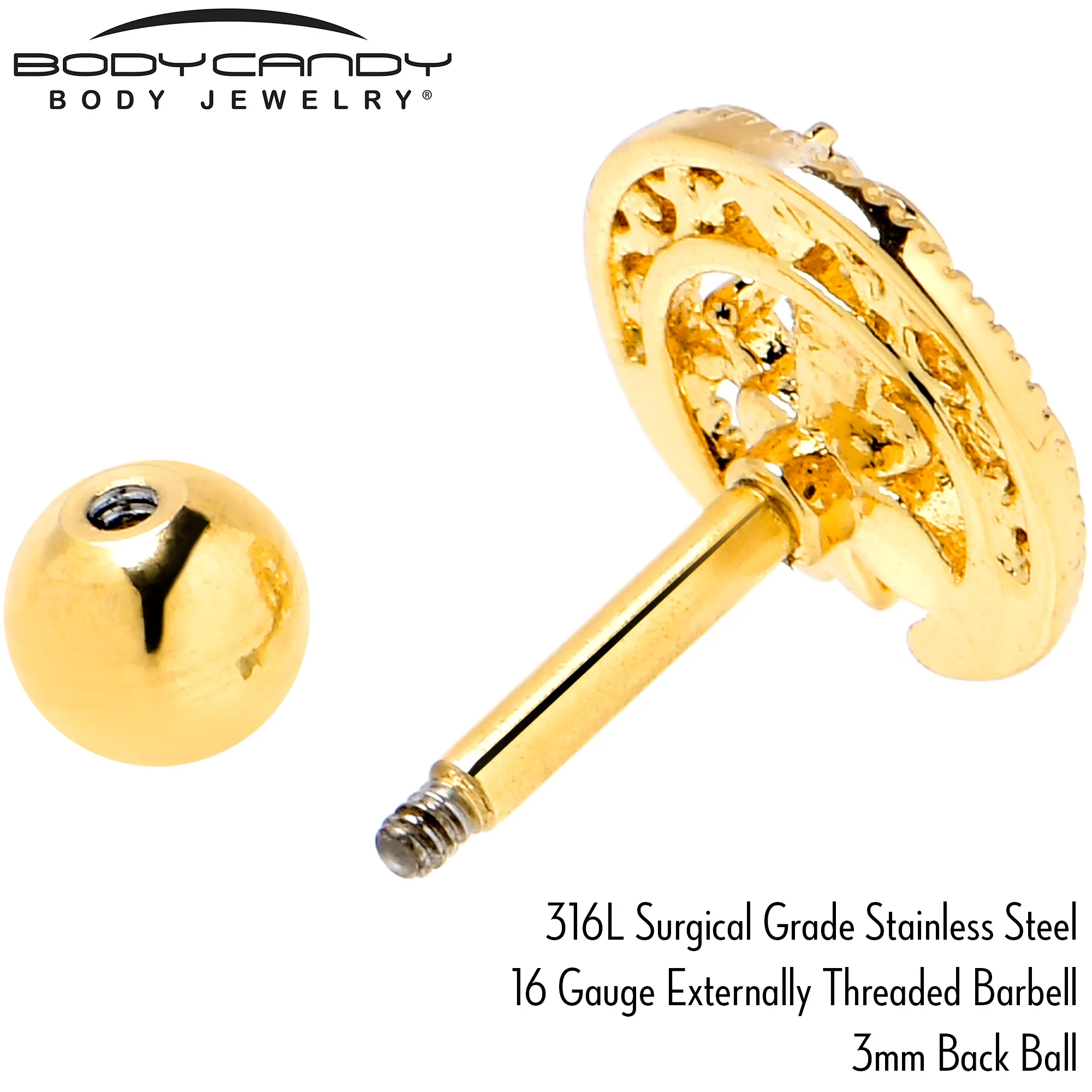 16G 1/4 Clear Gem Gold Tone Lunar Dragonfly Cartilage Earring - Image 6