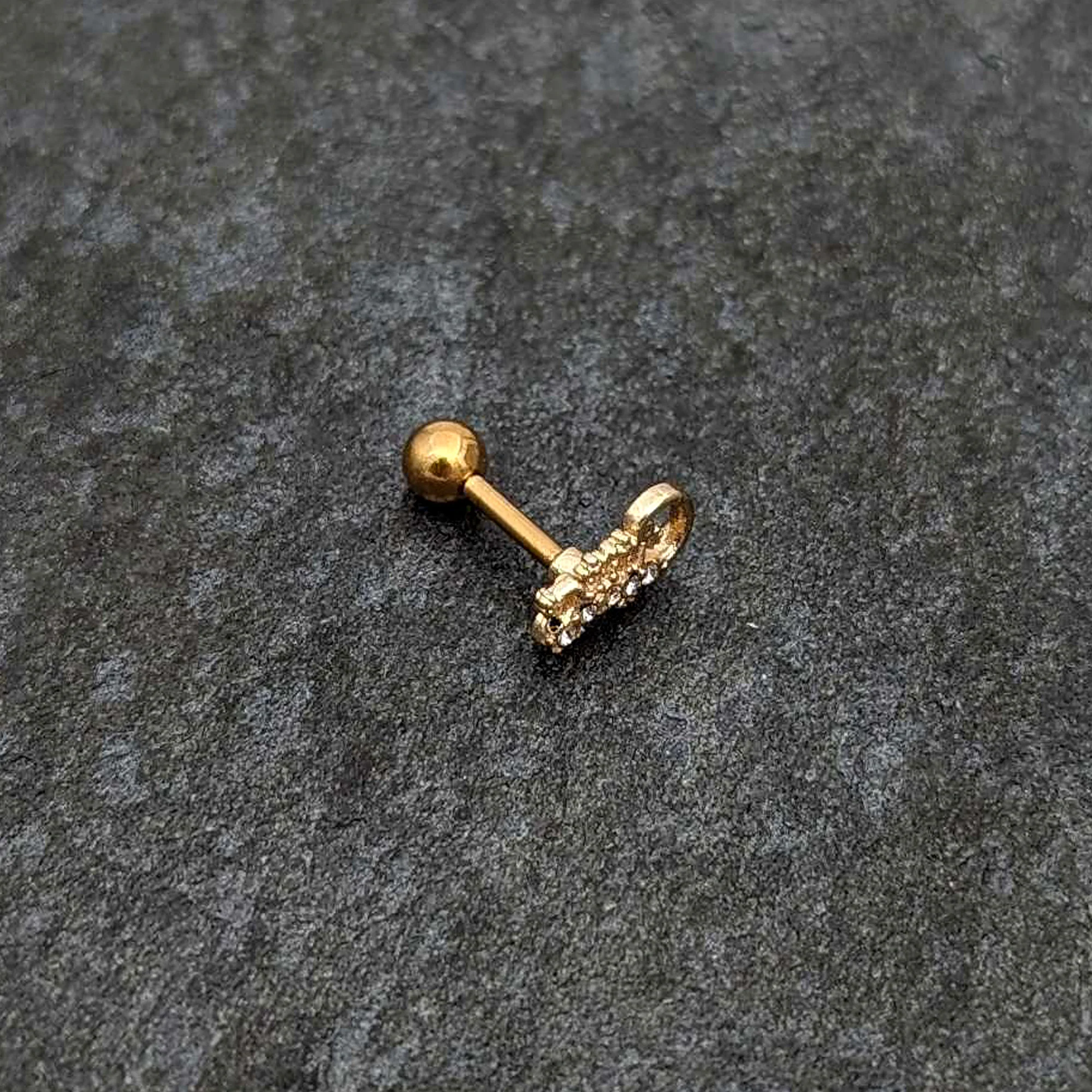16G 1/4 Clear Gem Gold Tone Luscious Lizard Cartilage Earring - Image 6