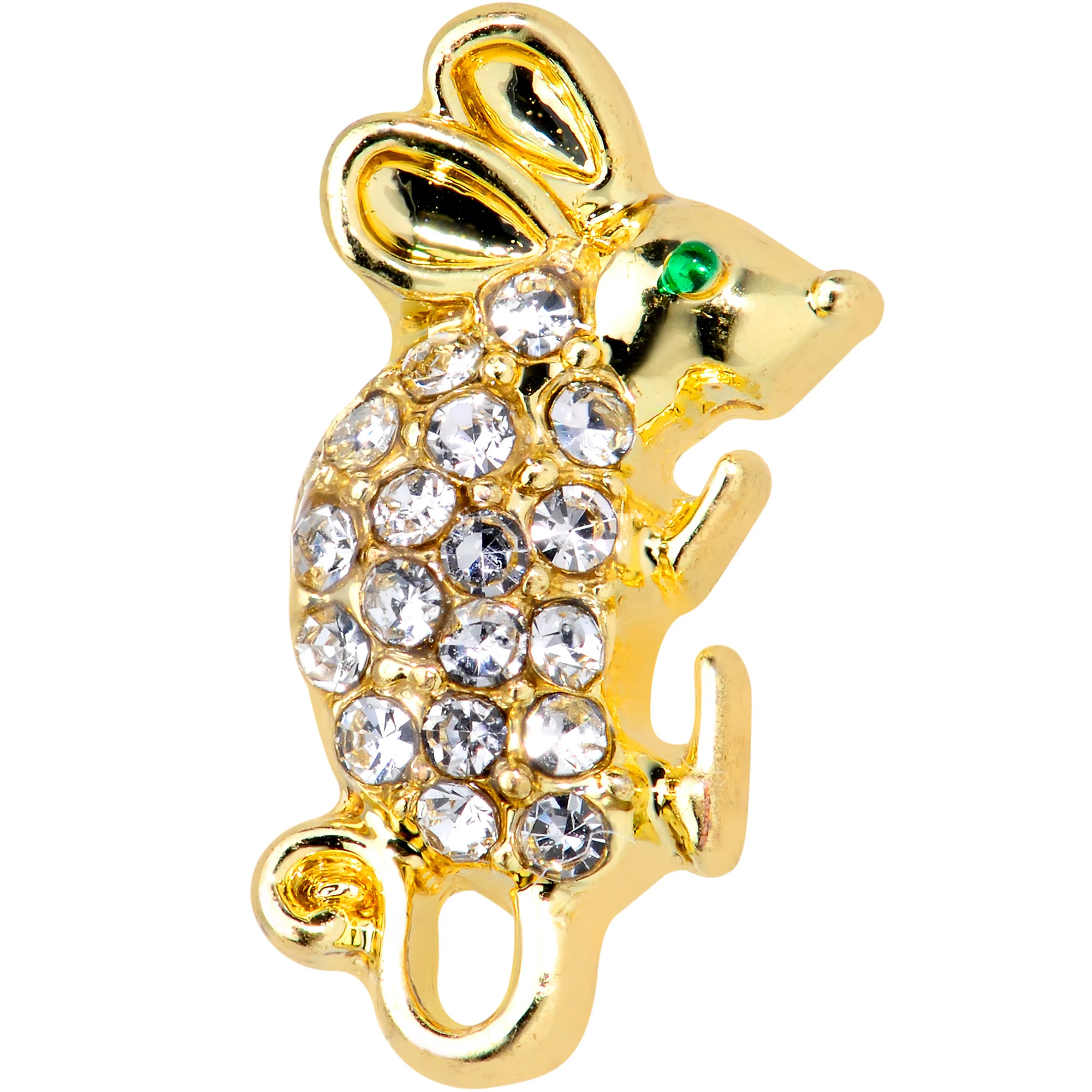 16G 1/4 Clear Gem Gold Tone Mouse Cartilage  Tragus Earring - Image 2