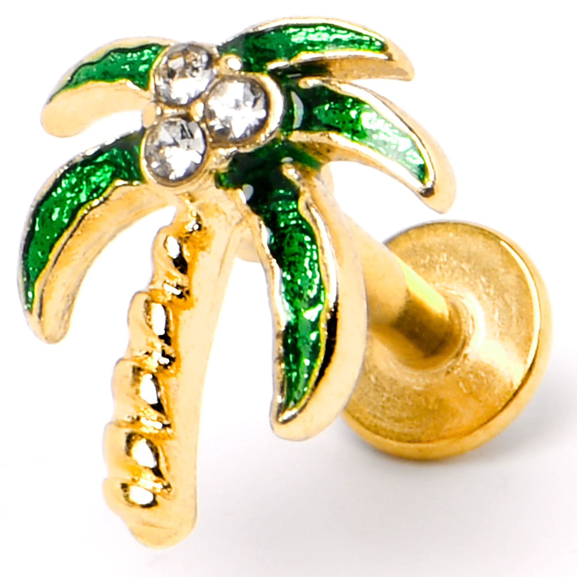 16G 1/4 Clear Gem Gold Tone Palm Tree Style Labret - Image 5