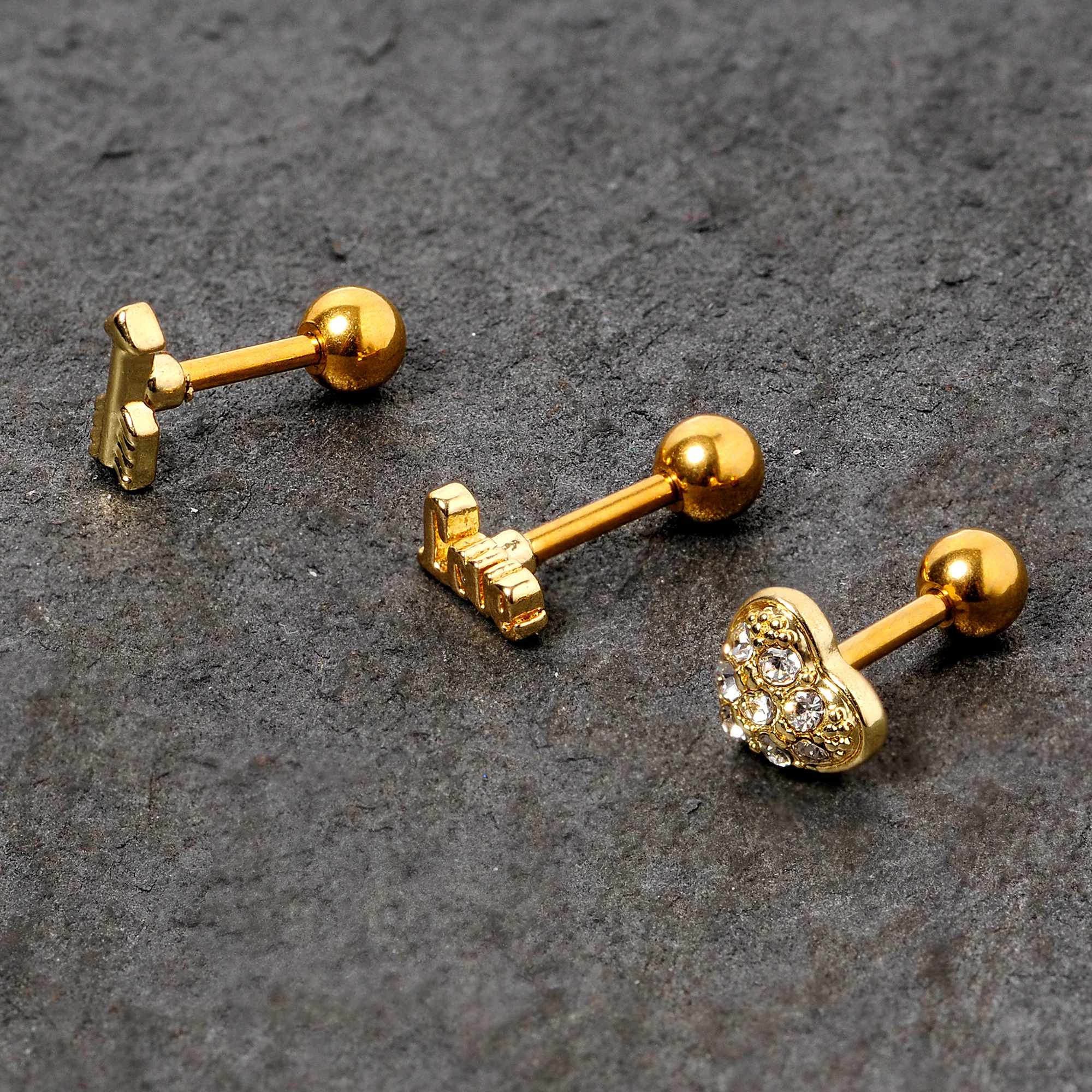 16G 1/4 Clear Gem Gold Tone Plated Valentine Cartilage Set - Image 3