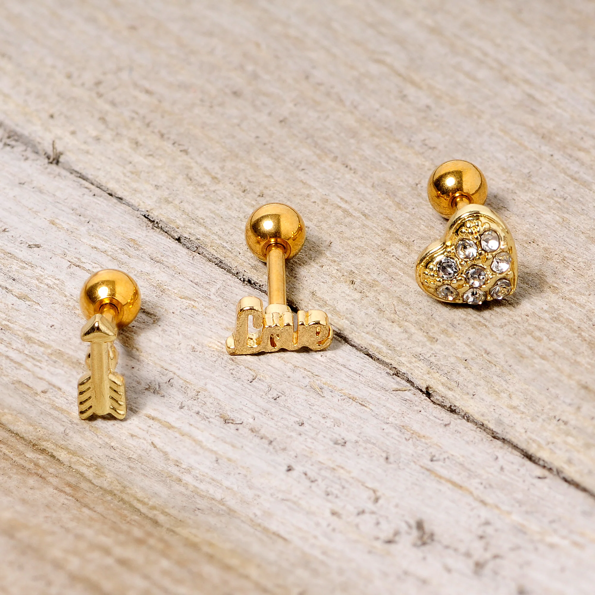 16G 1/4 Clear Gem Gold Tone Plated Valentine Cartilage Set - Image 4