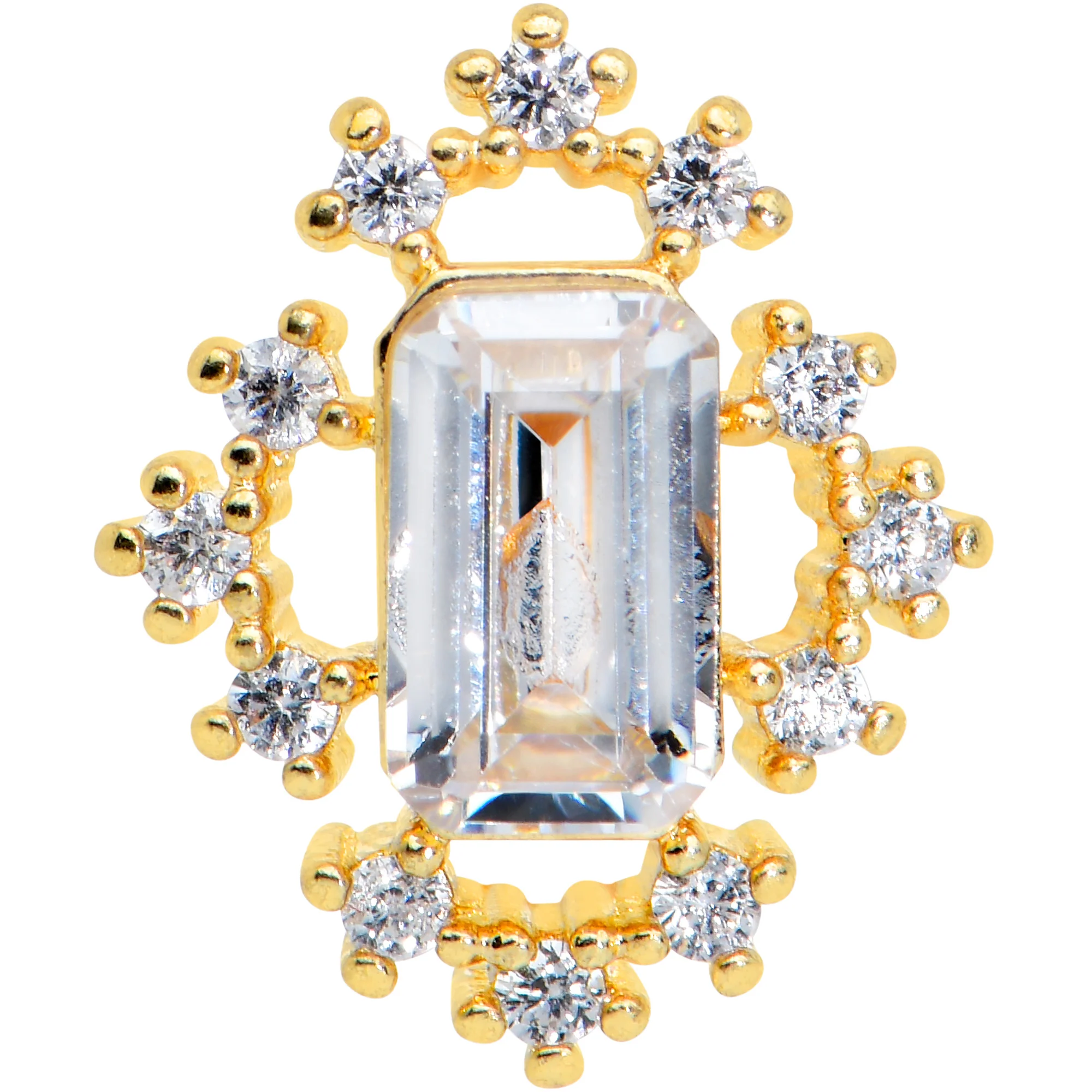 16G 1/4 Clear Gem Gold Tone Regal Rectangle Labret Monroe Tragus - Image 2