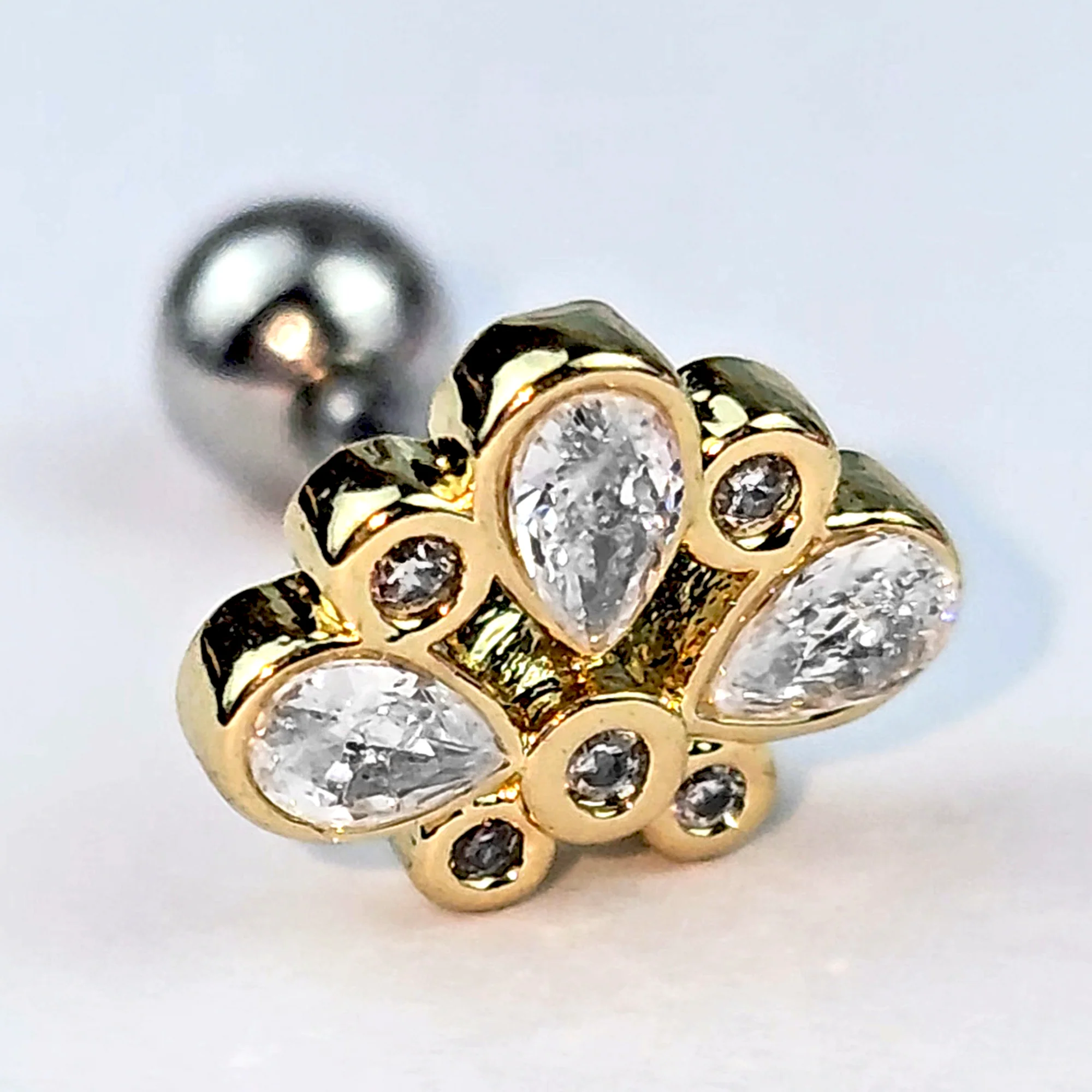 16G 1/4 Clear Gem Golden Crown Deluxe Cartilage Tragus Earring - Image 6