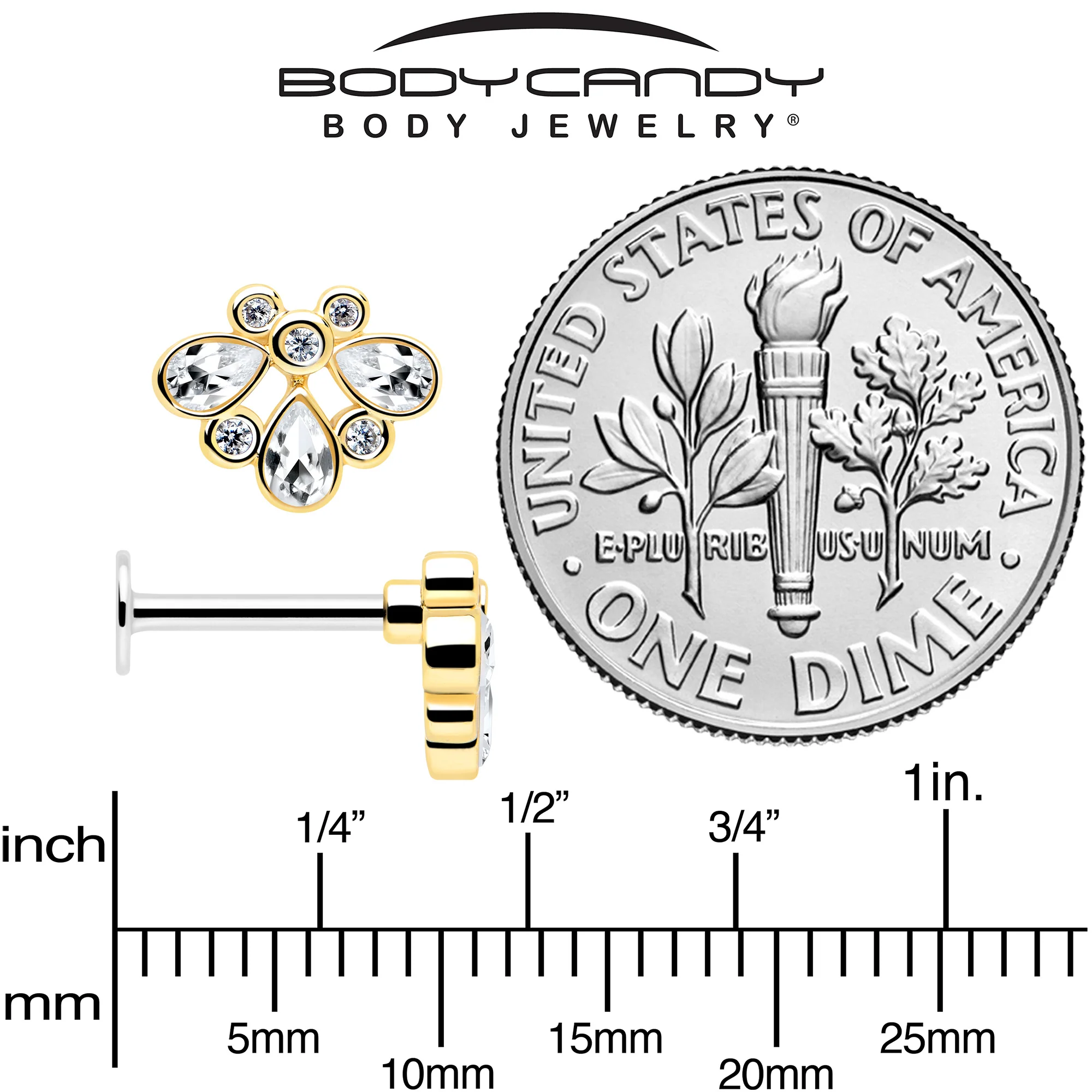16G 1/4 Clear Gem Golden Crown Deluxe Labret - Image 5