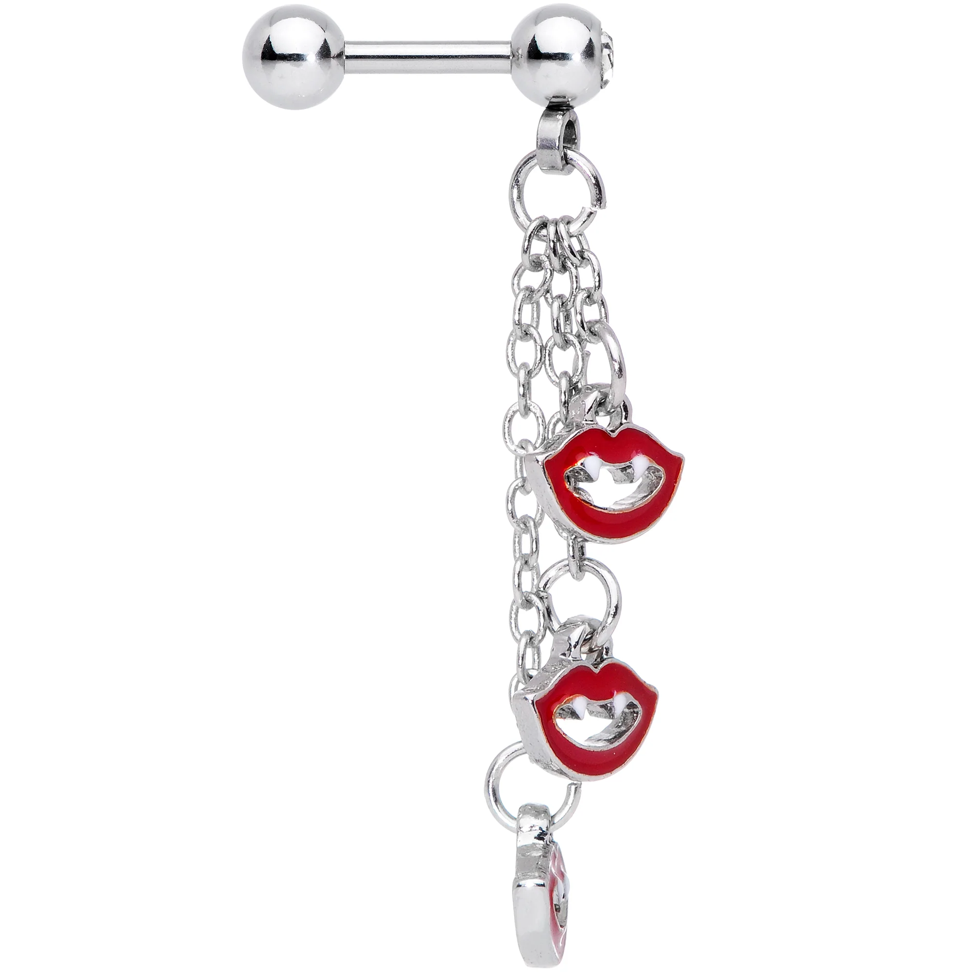 16G 1/4 Clear Gem Halloween Vampire Fangs Dangle Cartilage - Image 2