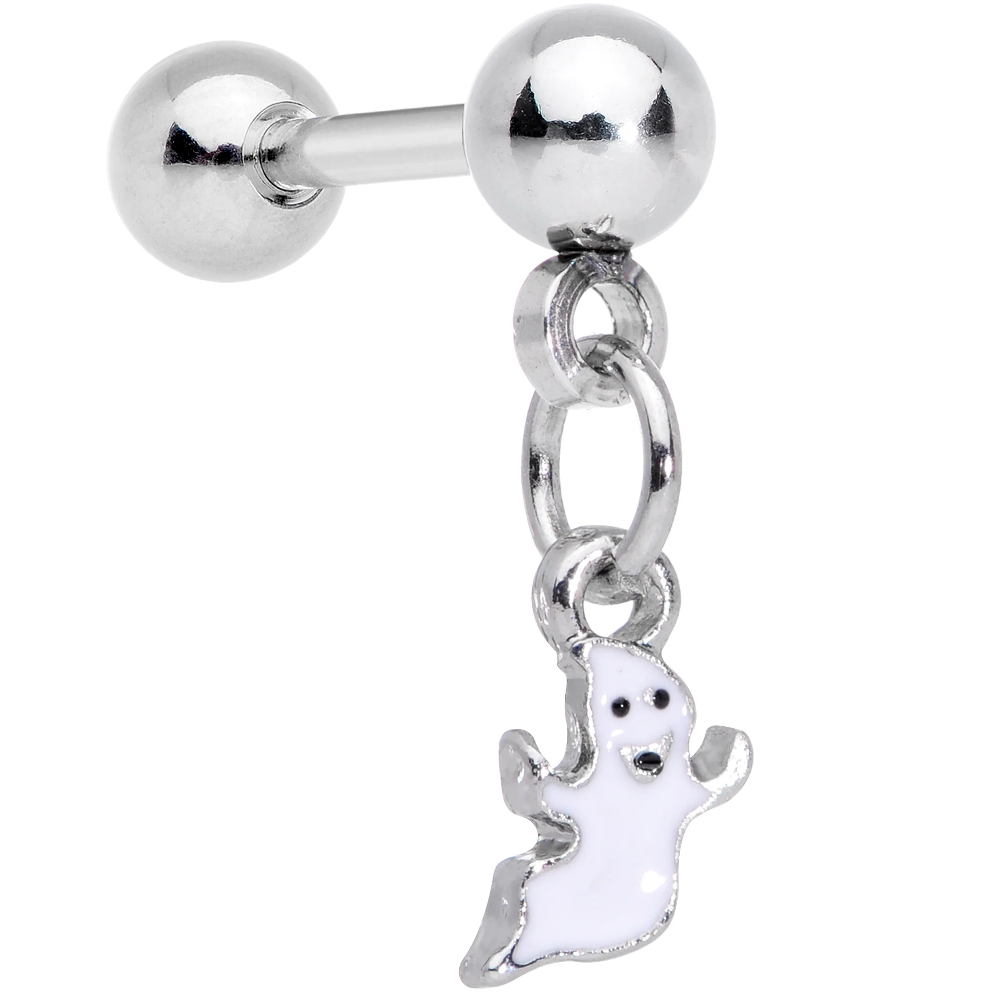 16G 1/4 Clear Gem Happy Ghost Halloween Dangle Cartilage Earring