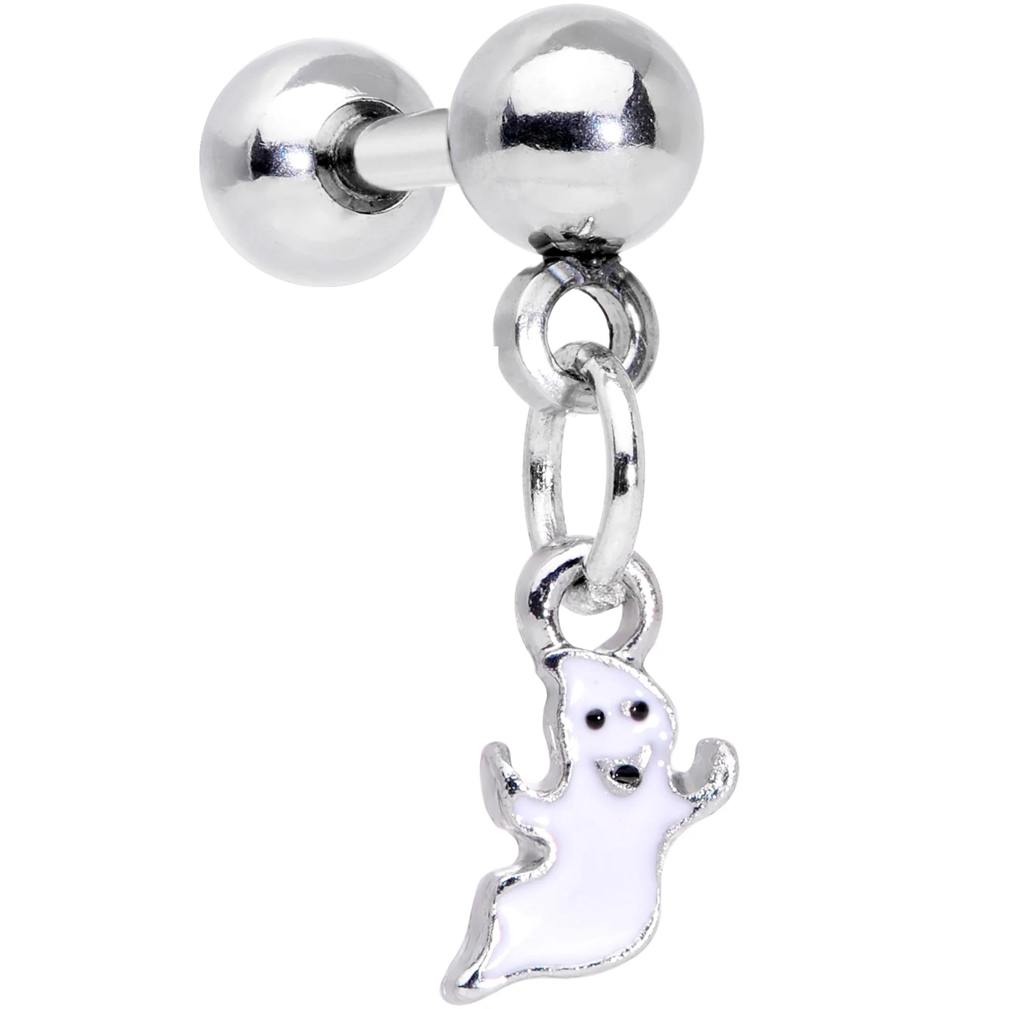 16G 1/4 Clear Gem Happy Ghost Halloween Dangle Cartilage Earring - Image 2