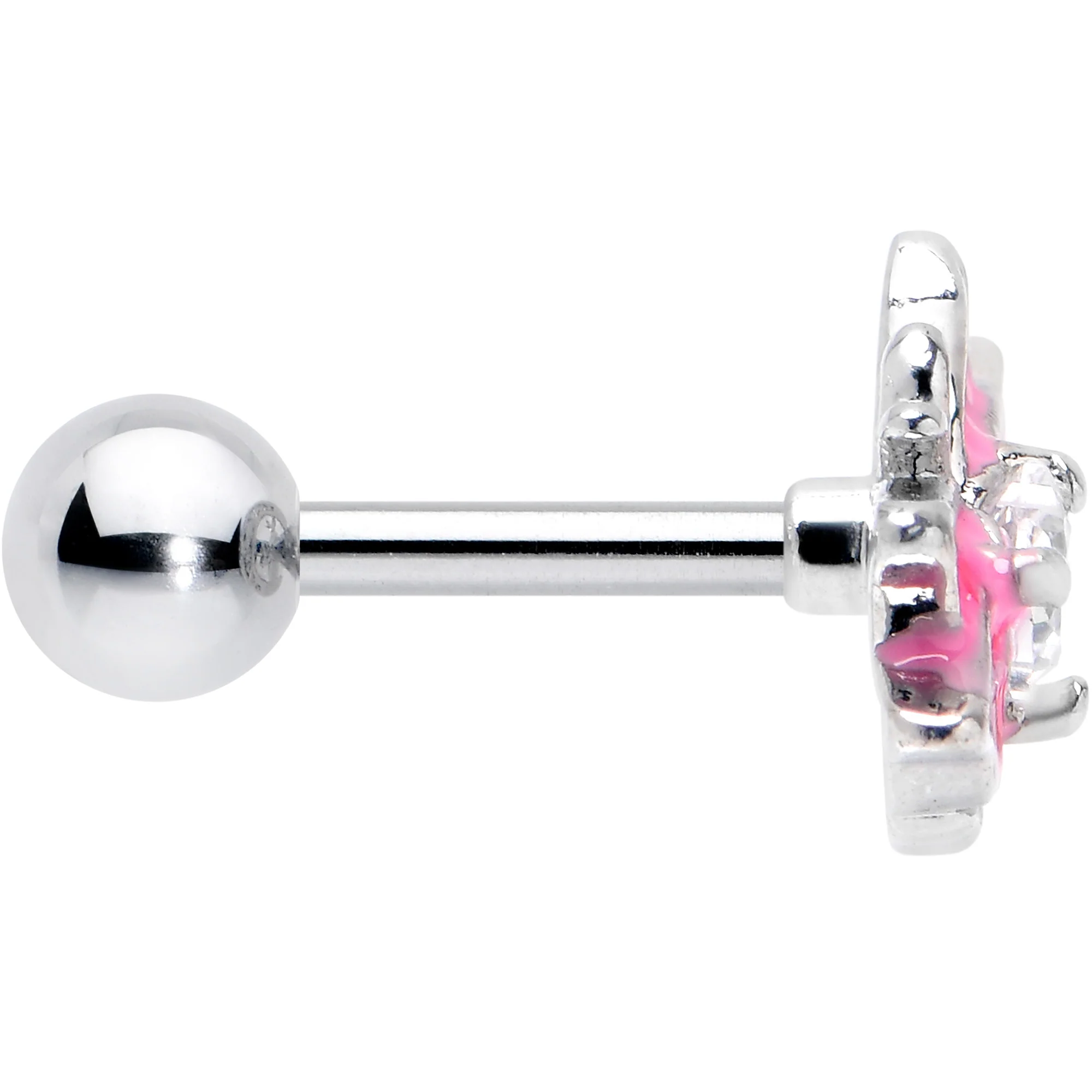 16G 1/4 Clear Gem Heart Pink Butterfly Cartilage Tragus Earring - Image 3
