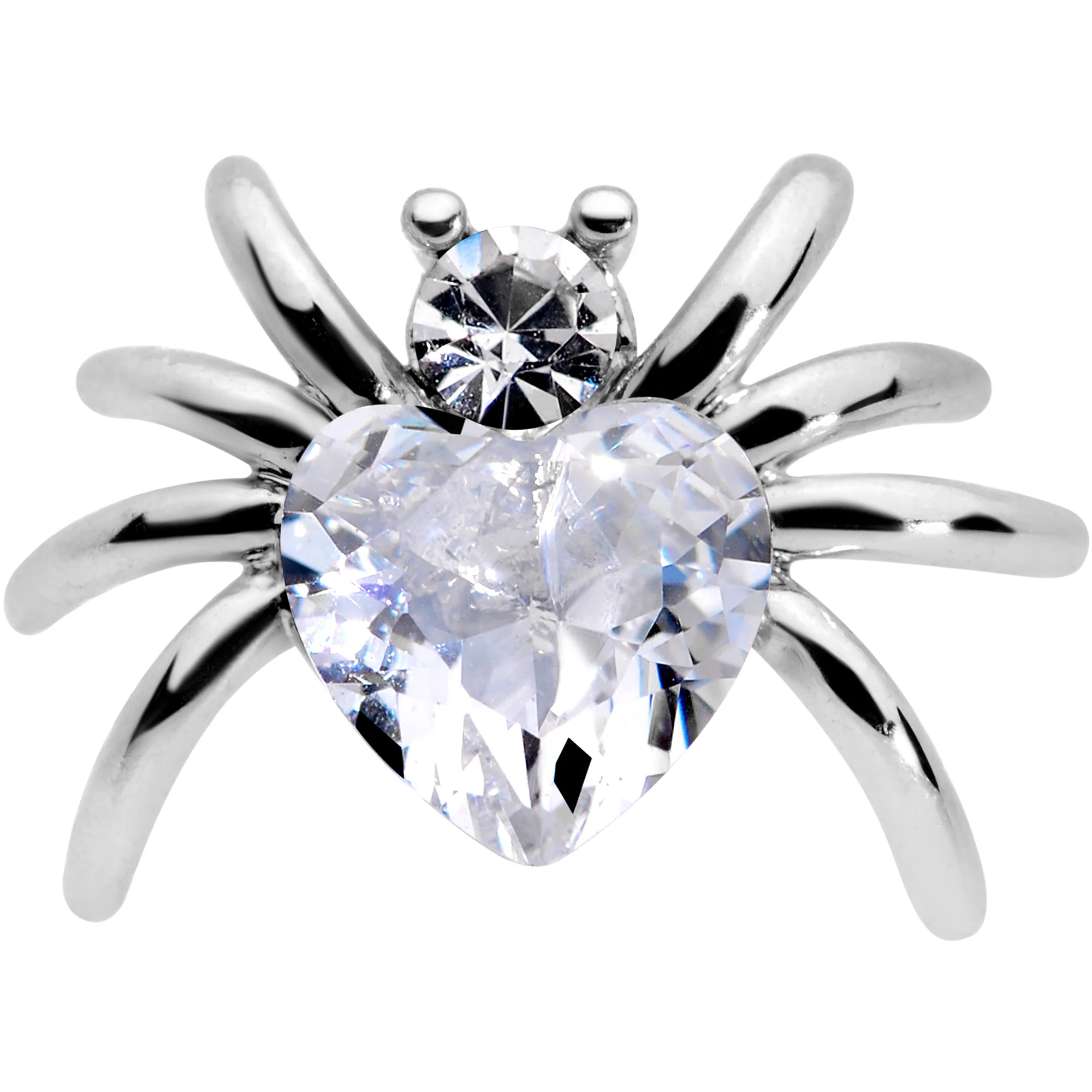 16G 1/4 Clear Gem Heart Spider Cartilage Tragus - Image 2