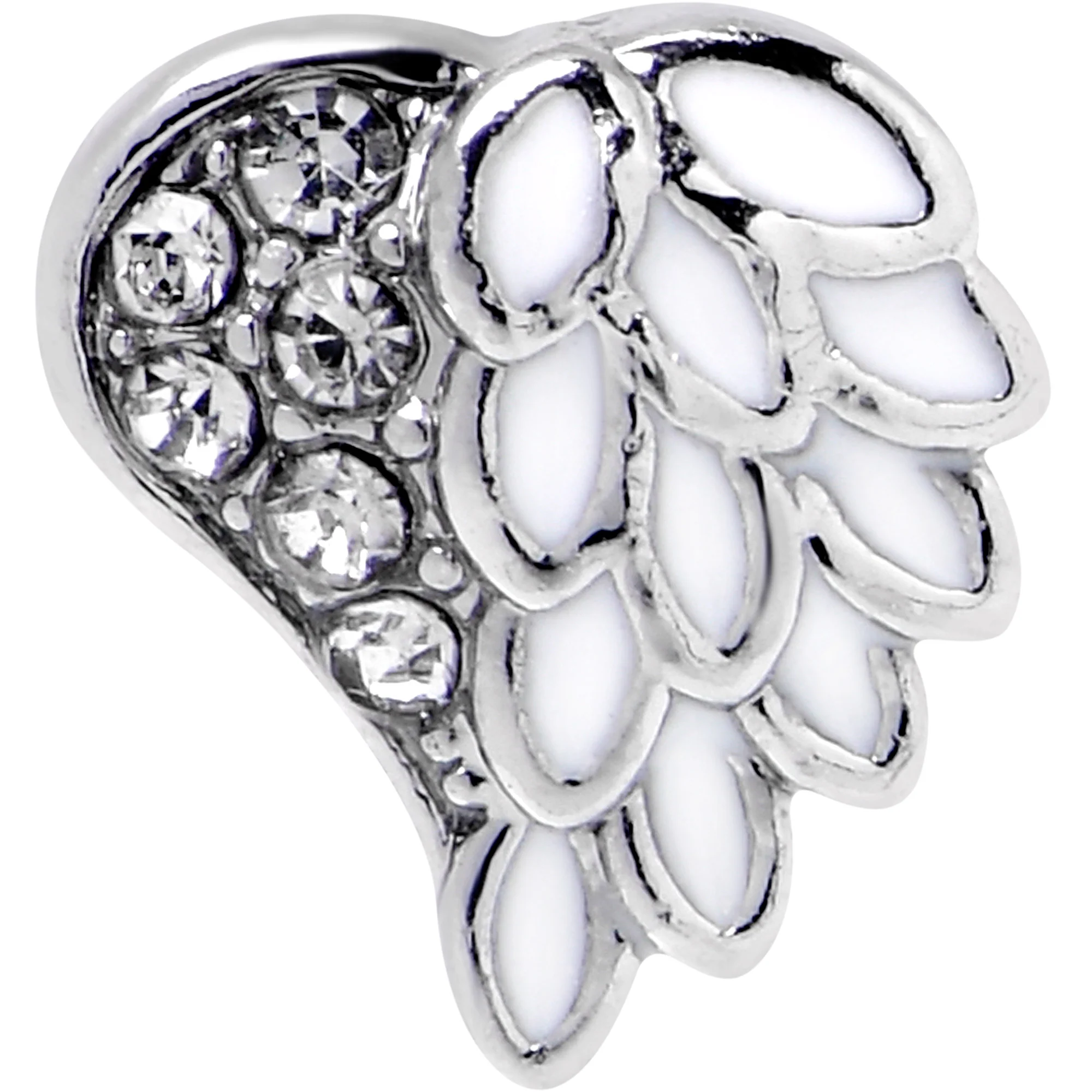 16G 1/4 Clear Gem Heavenly Heart Angel Wing White Cartilage Stud - Image 2