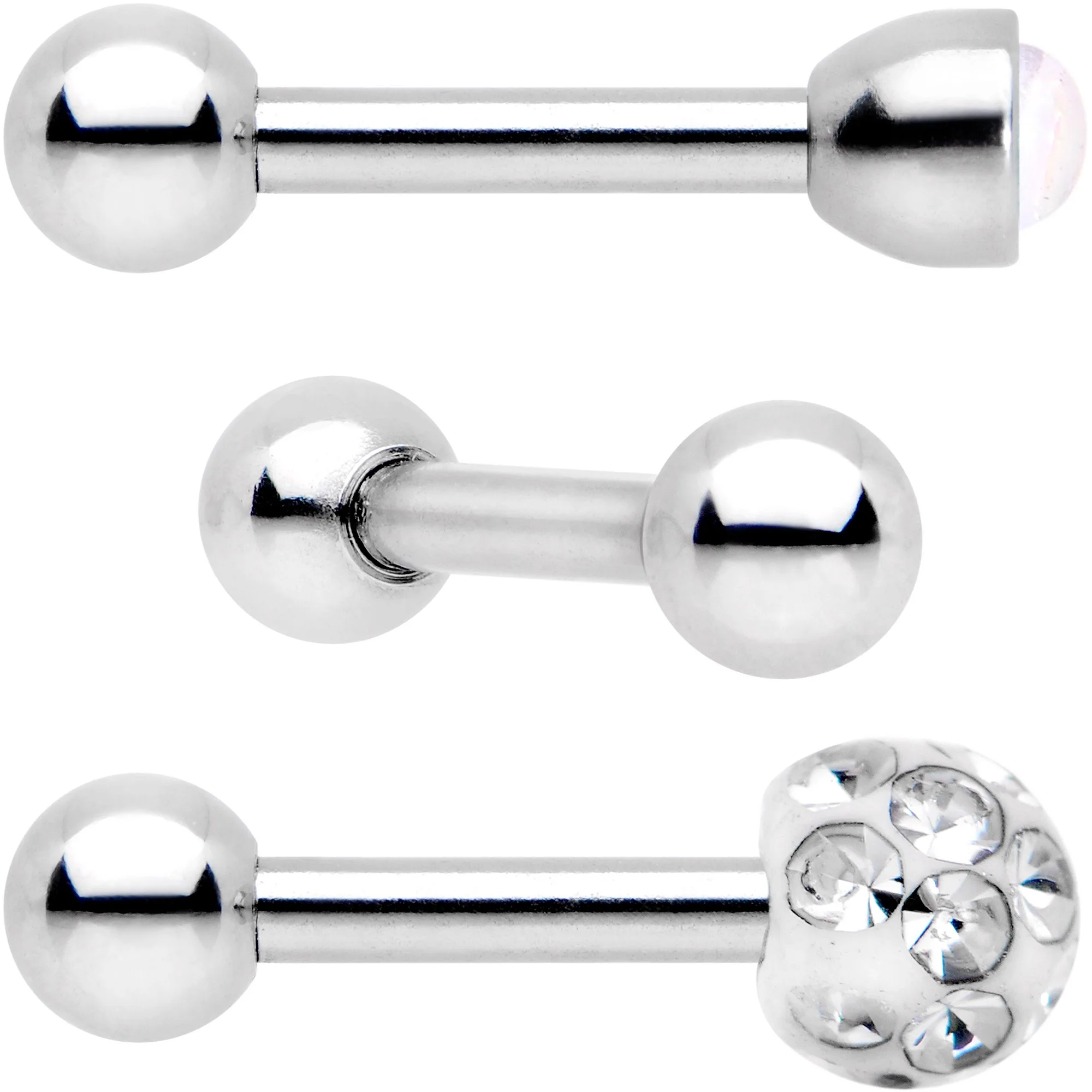 16G 1/4 Clear Gem Inlay Cartilage Tragus Earring 3 Pack Set - Image 2