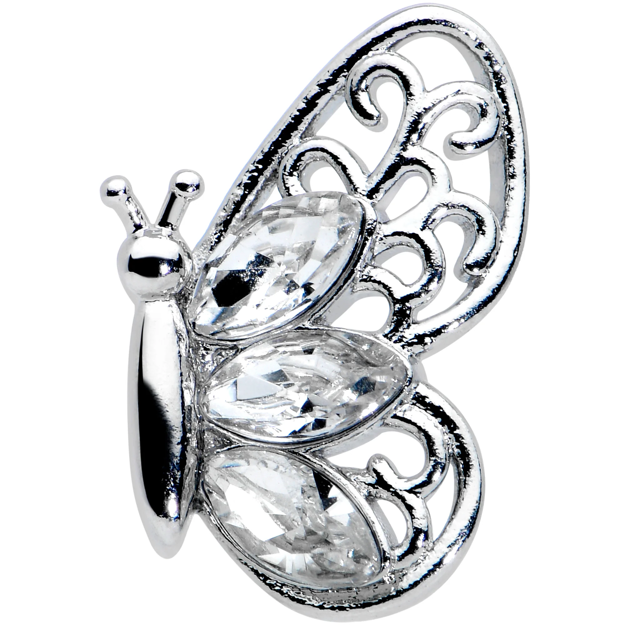 16G 1/4 Clear Gem Lacy Butterfly Cartilage Tragus Earring - Image 2