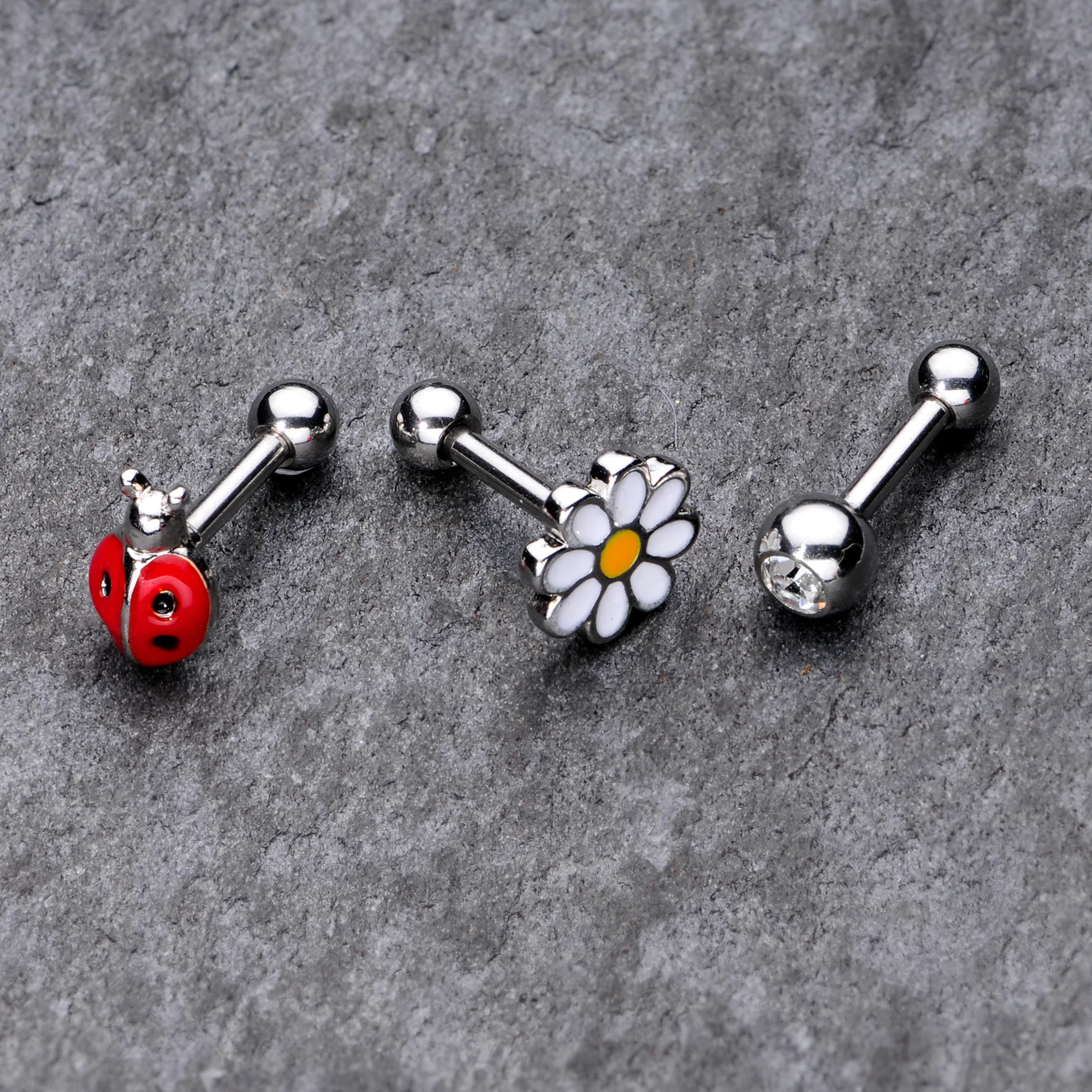 16G 1/4 Clear Gem Ladybug Cartilage Tragus Curation Set of 3 - Image 3