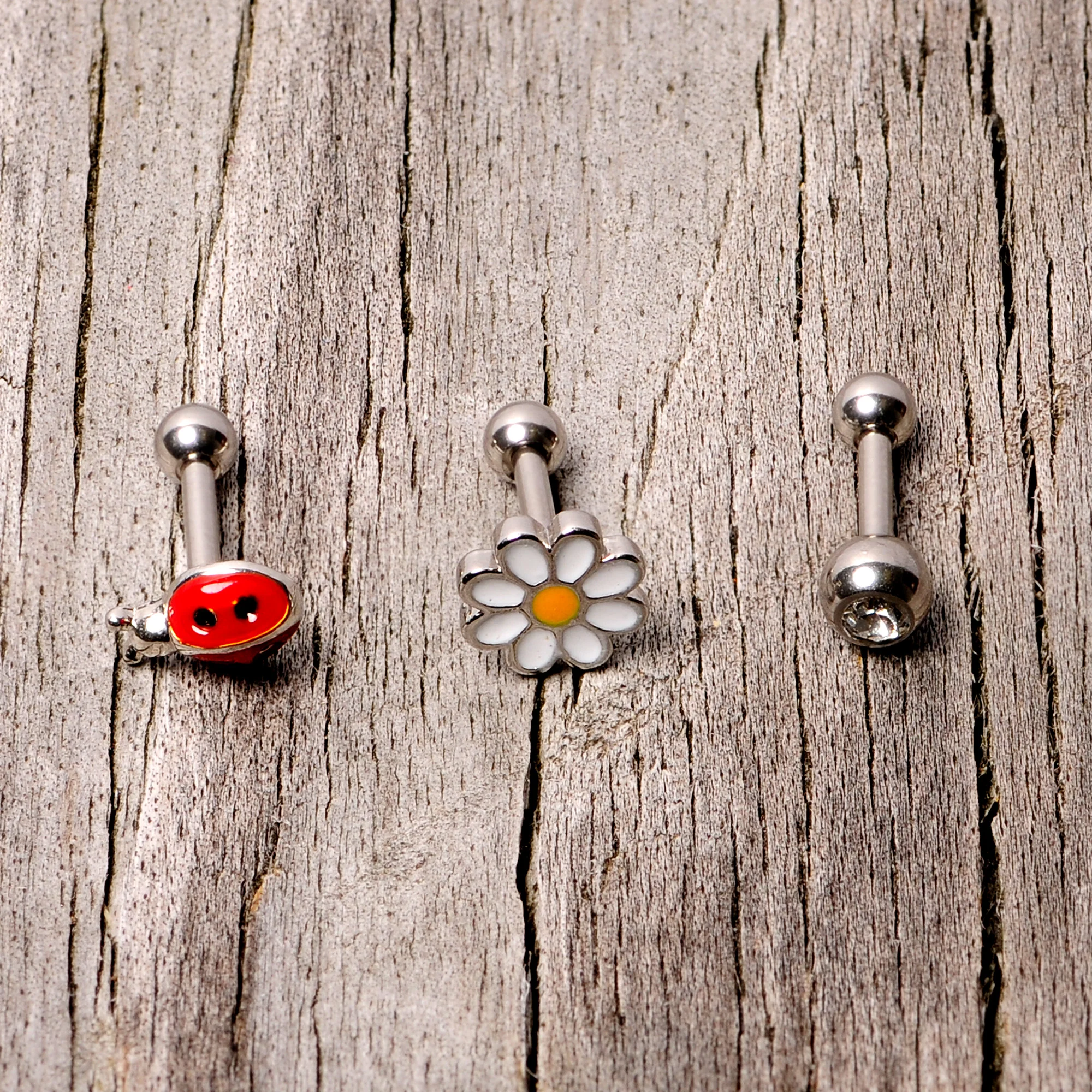 16G 1/4 Clear Gem Ladybug Cartilage Tragus Curation Set of 3 - Image 4
