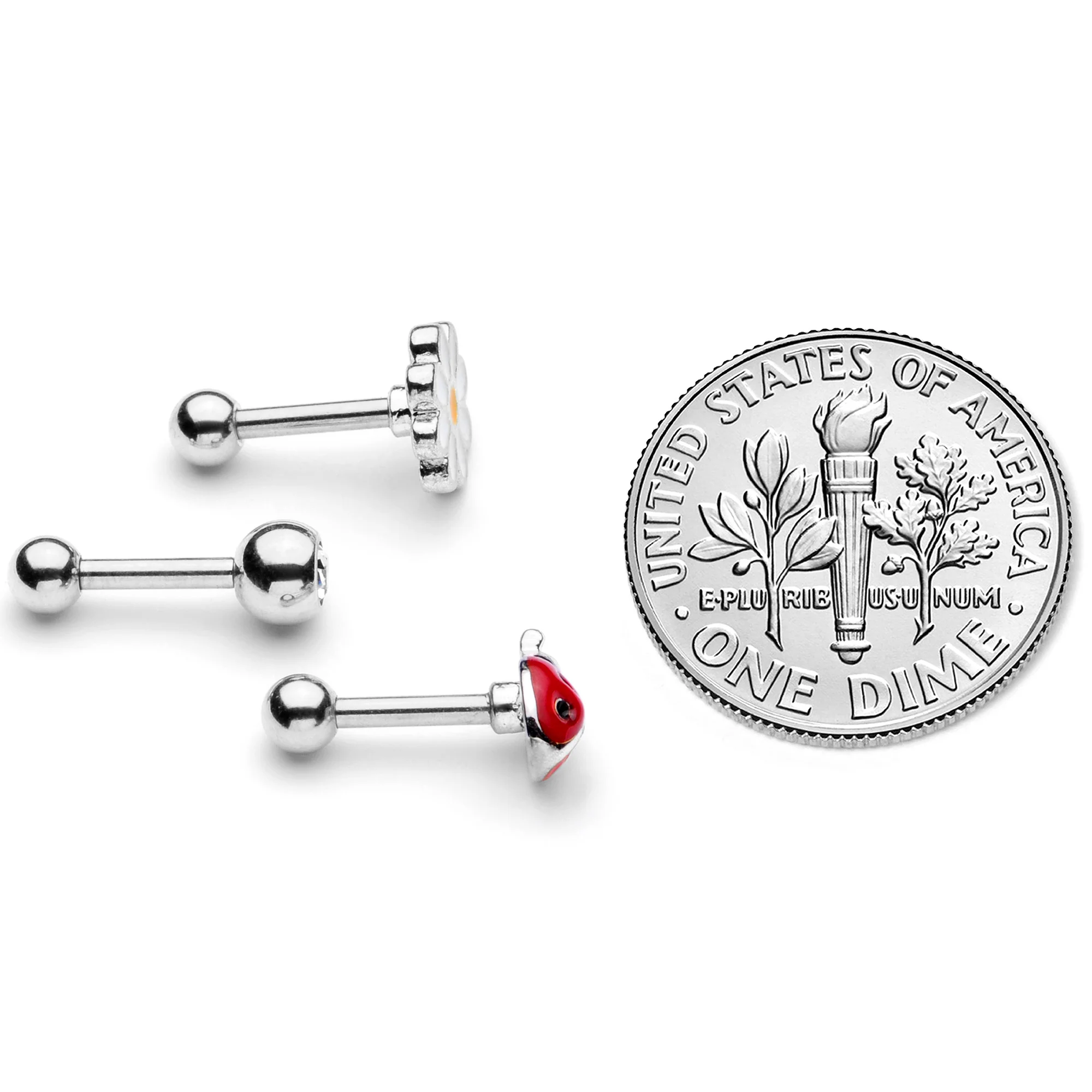 16G 1/4 Clear Gem Ladybug Cartilage Tragus Curation Set of 3 - Image 5