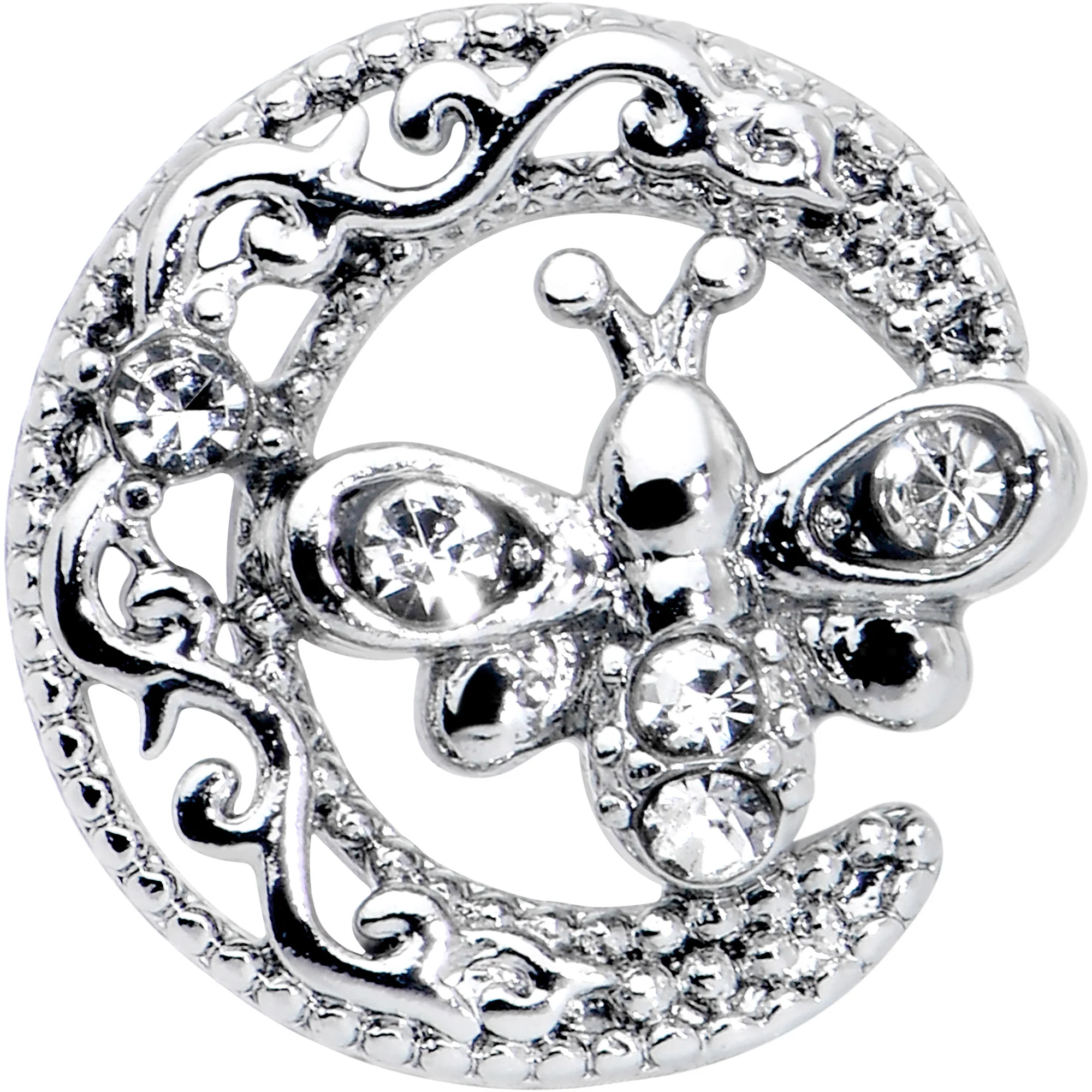 16G 1/4 Clear Gem Lunar Dragonfly Cartilage Tragus Earring - Image 2