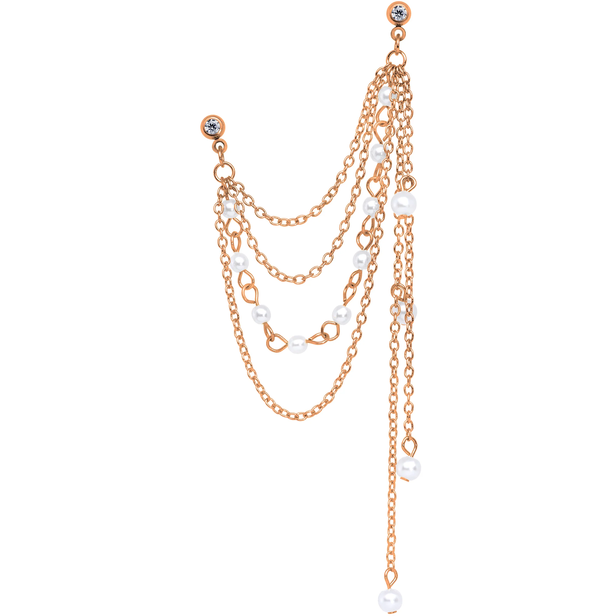 16G 1/4 Clear Gem Rose Gold Hue Dangle Cartilage Chain Earring - Image 2