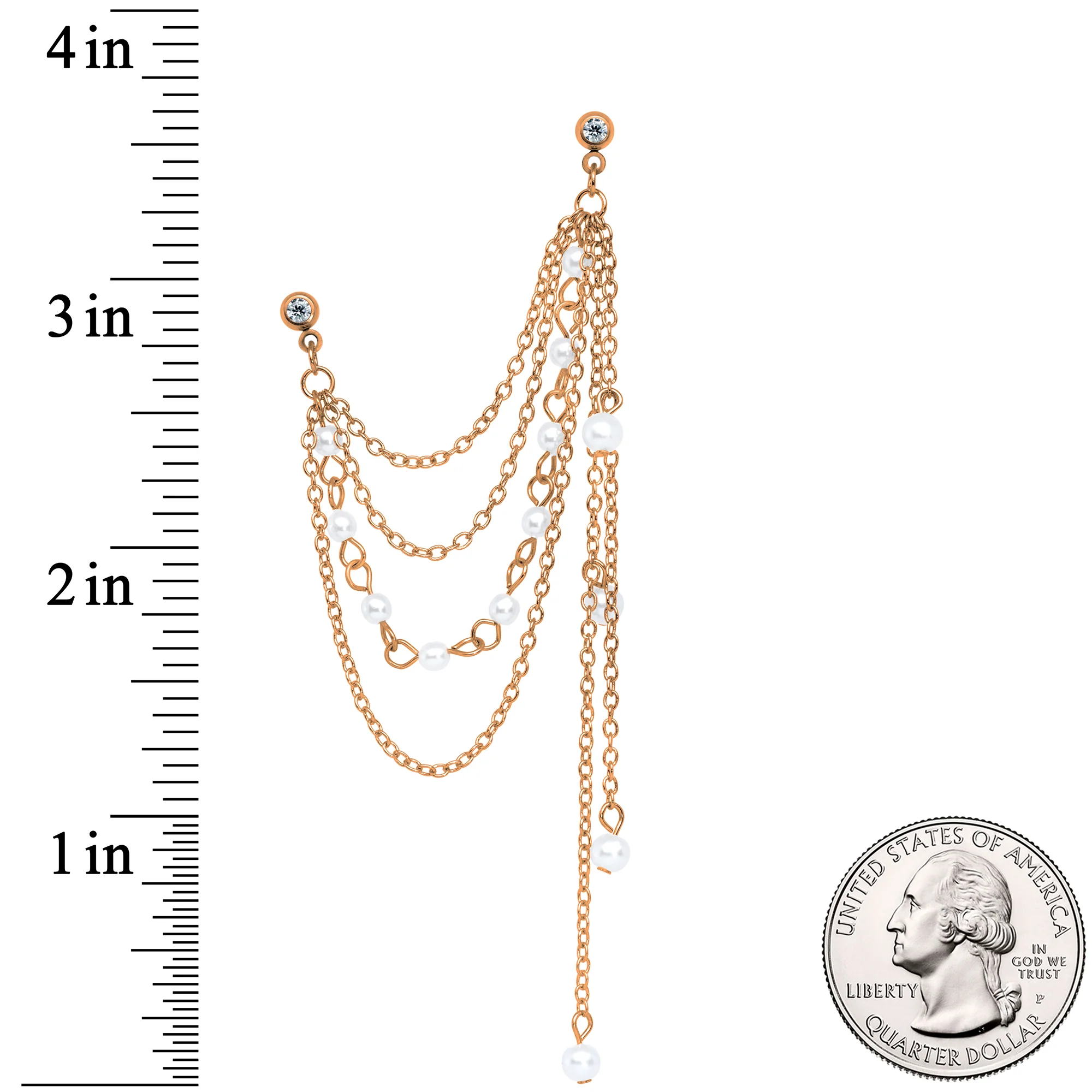 16G 1/4 Clear Gem Rose Gold Hue Dangle Cartilage Chain Earring - Image 3