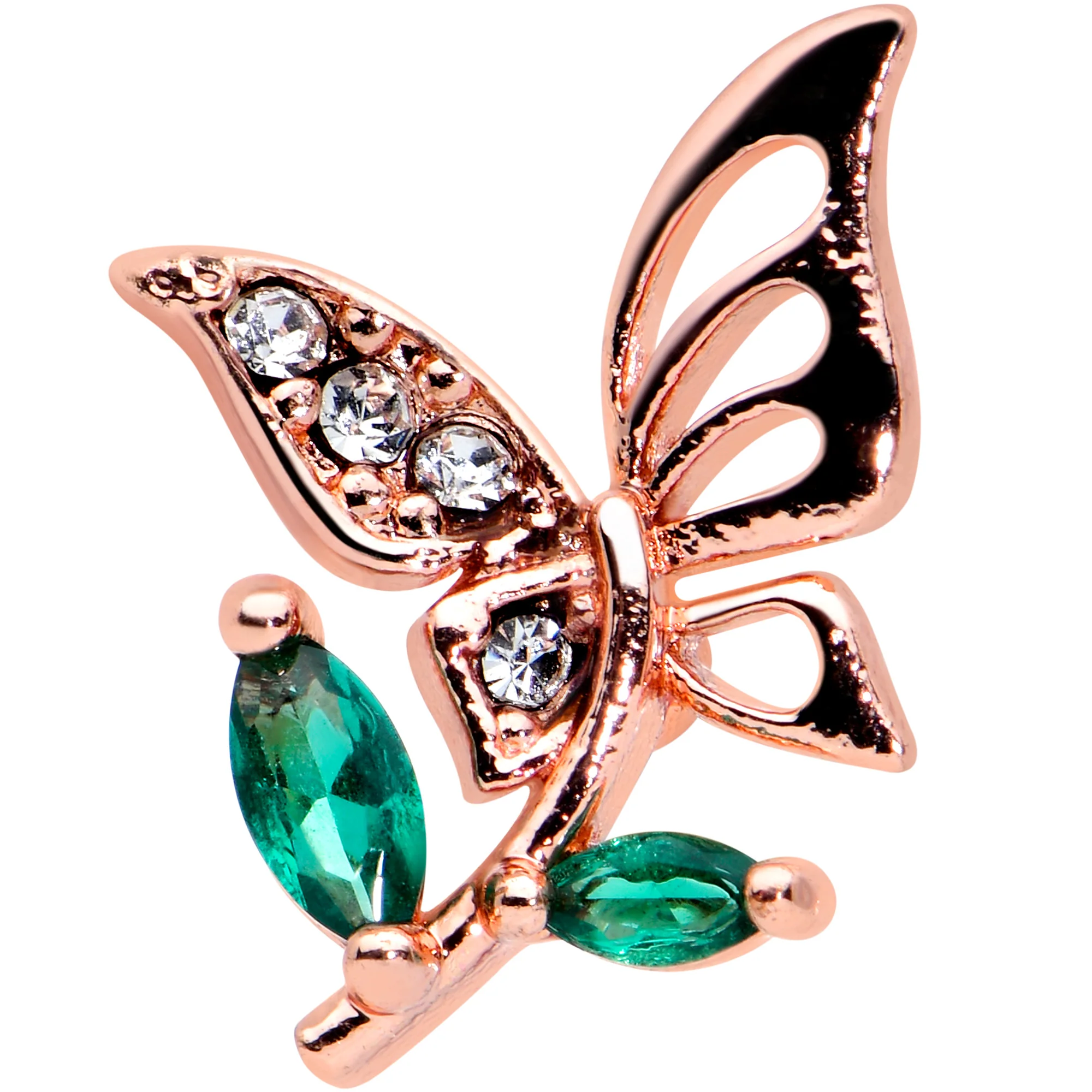 16G 1/4 Clear Gem Rose Gold Hue Floral Butterfly Cartilage Tragus - Image 2