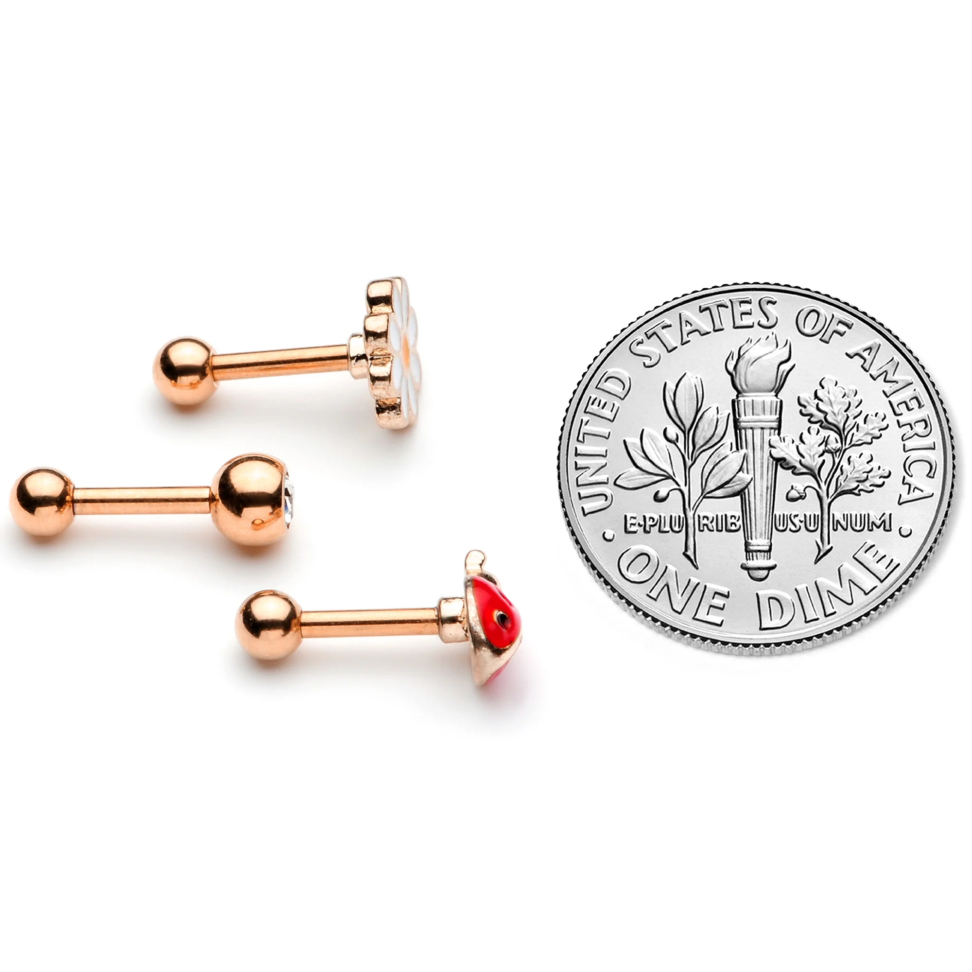 16G 1/4 Clear Gem Rose Gold Hue Ladybug Cartilage Tragus Set of 3 - Image 5
