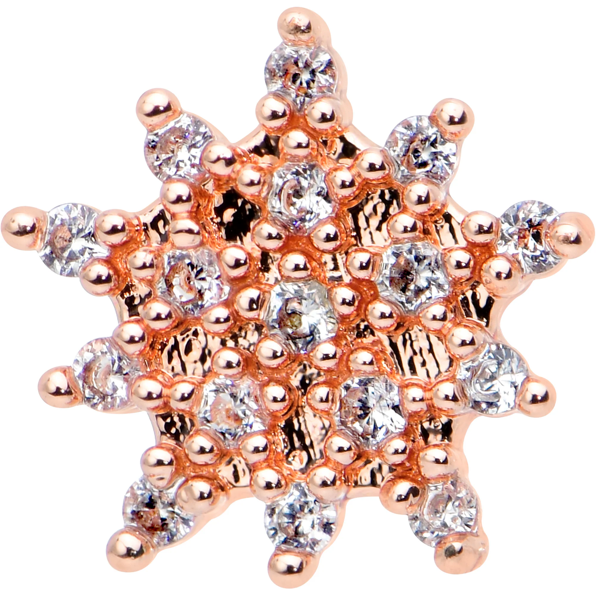 16G 1/4 Clear Gem Rose Gold Hue Stylish Flower Labret Tragus - Image 2
