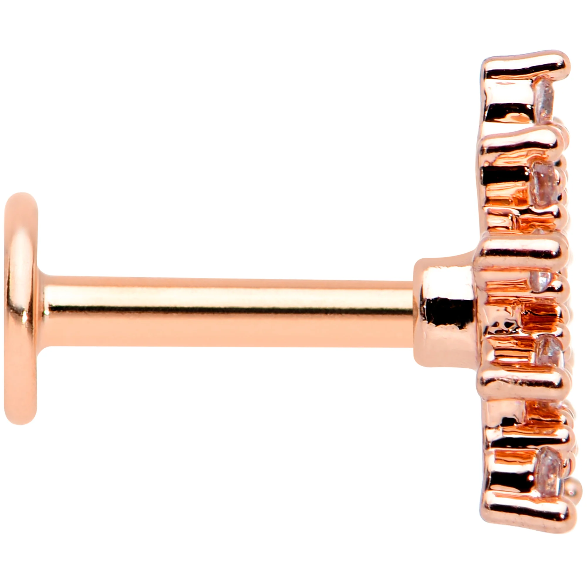 16G 1/4 Clear Gem Rose Gold Hue Stylish Flower Labret Tragus - Image 3