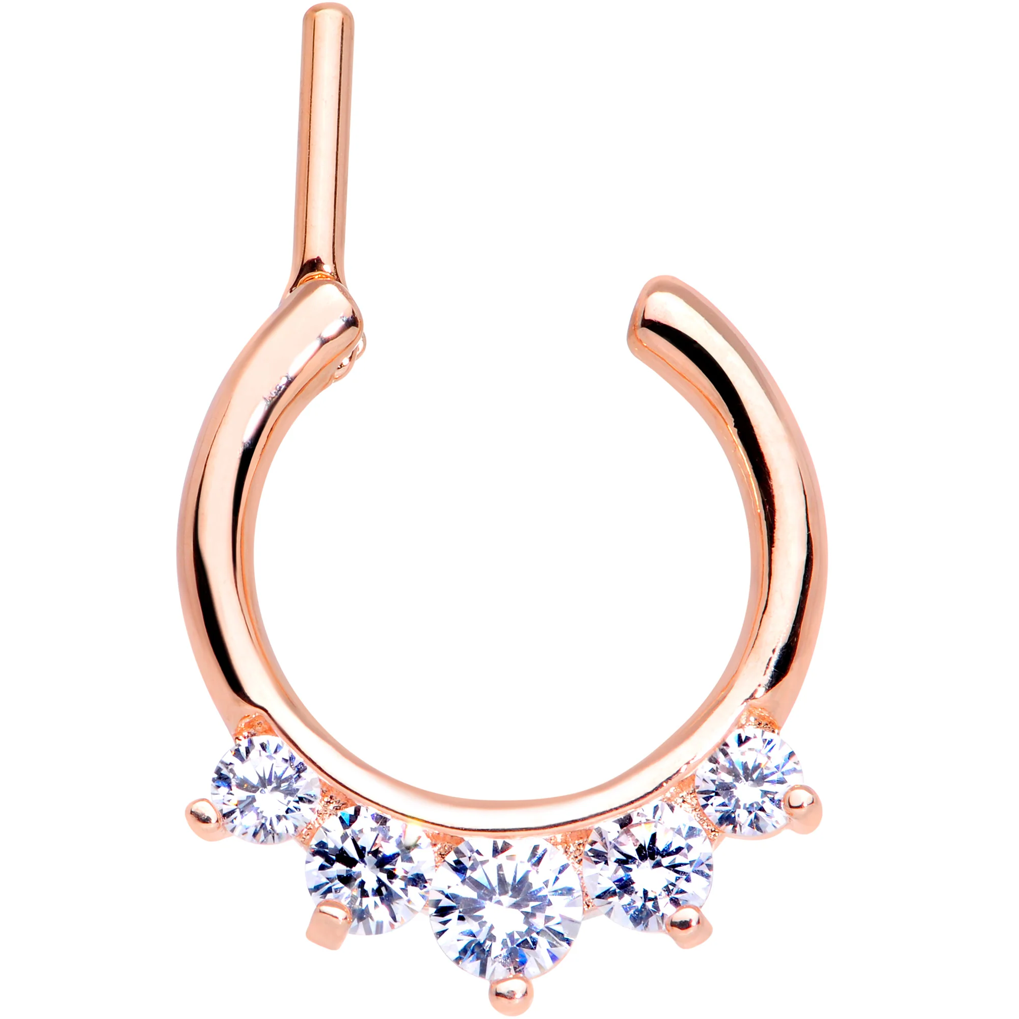16G 1/4 Clear Gem Rose Gold IP Luxe Cartilage Clicker - Image 4