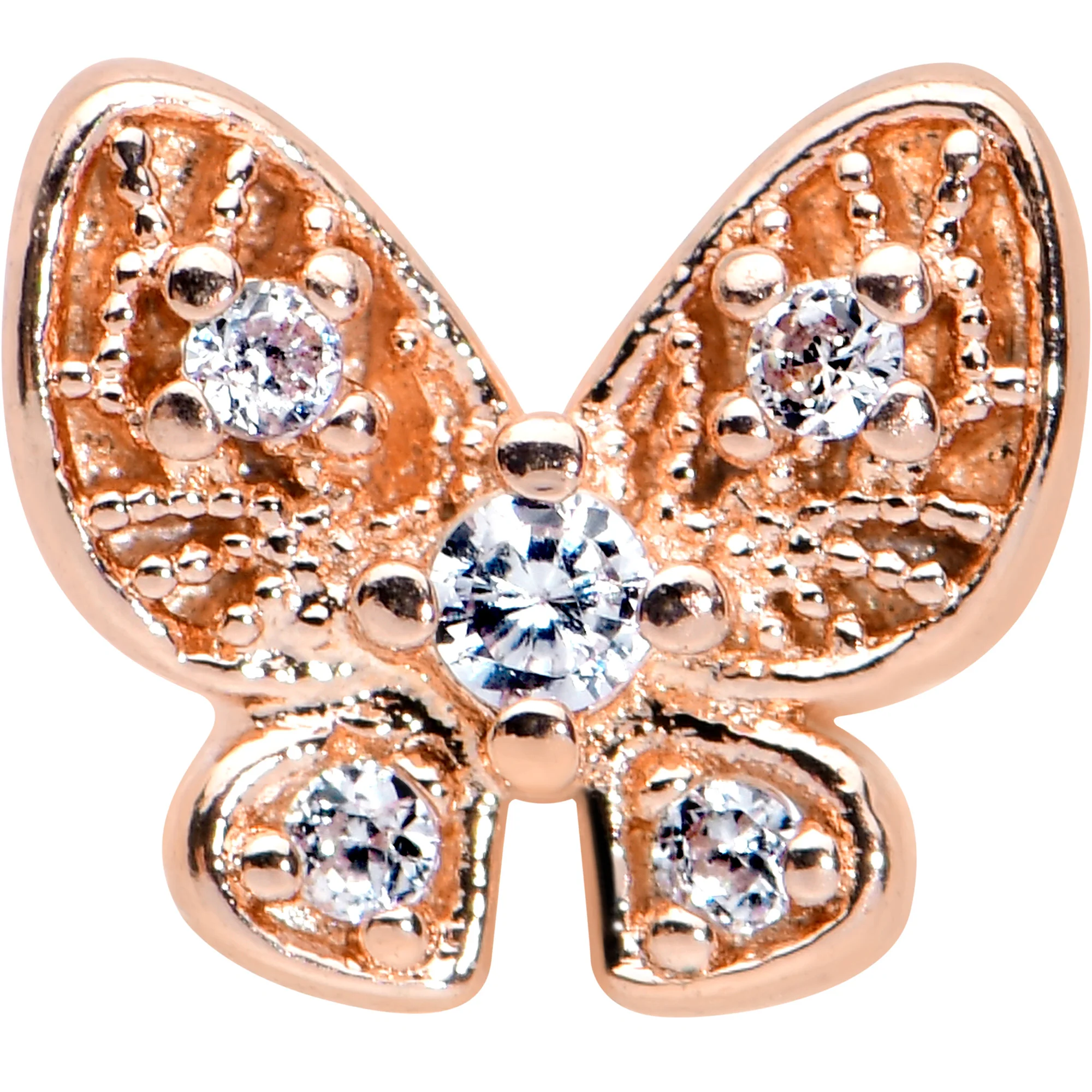 16G 1/4 Clear Gem Rose Gold Tone Airy Butterfly Cartilage Tragus - Image 2