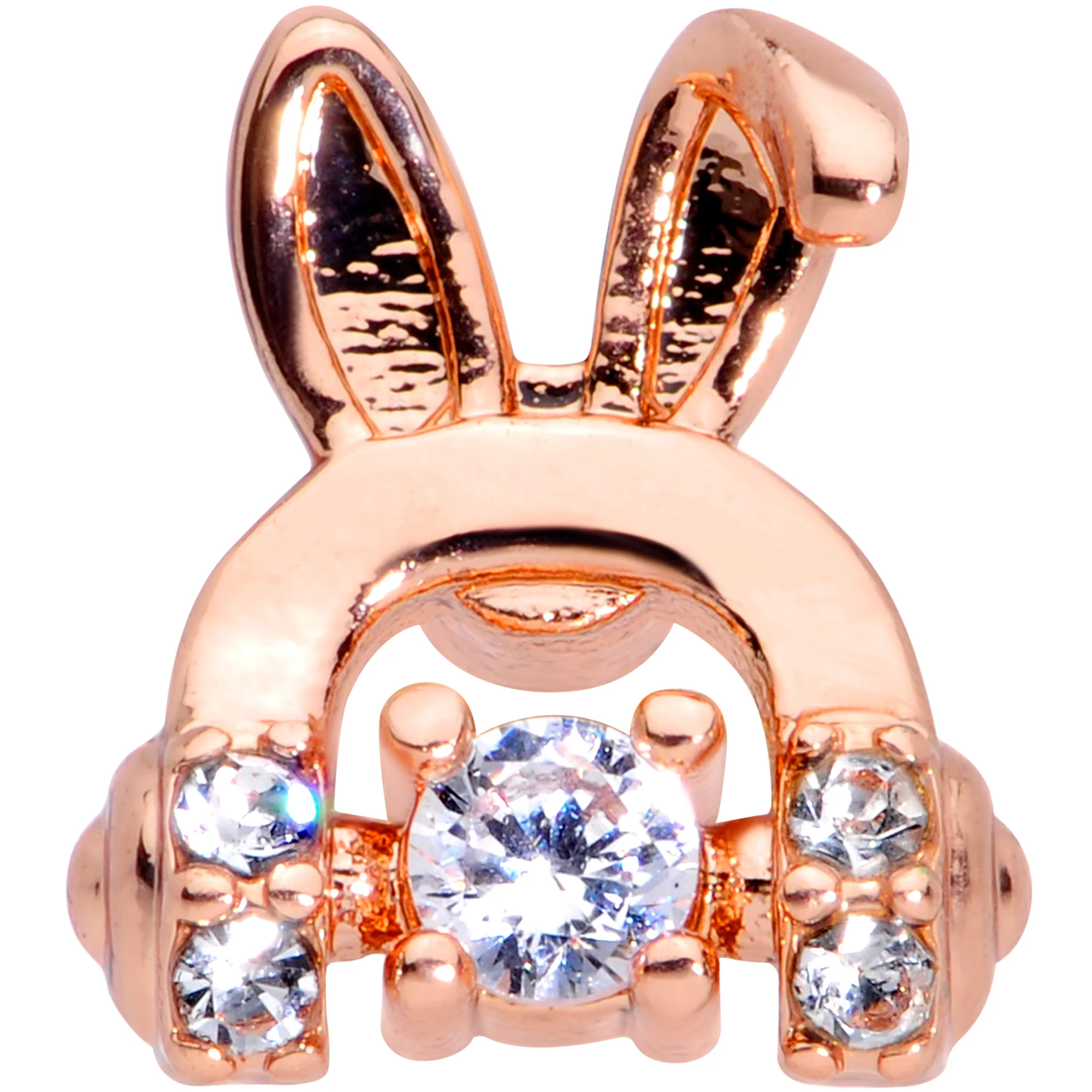 16G 1/4 Clear Gem Rose Gold Tone Bunny Headphone Cartilage Tragus - Image 2