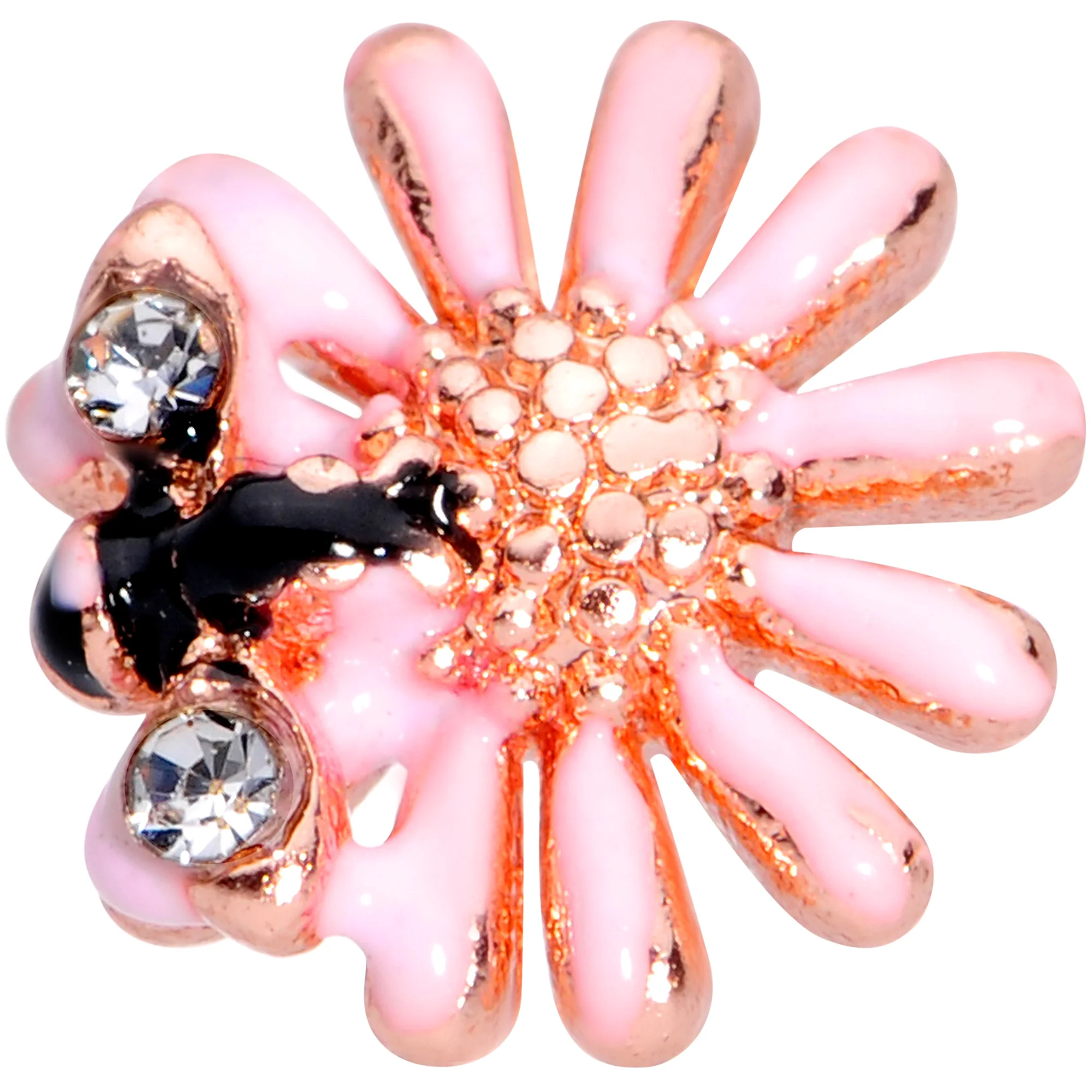 16G 1/4 Clear Gem Rose Gold Tone Flower Bee Cartilage Tragus - Image 2