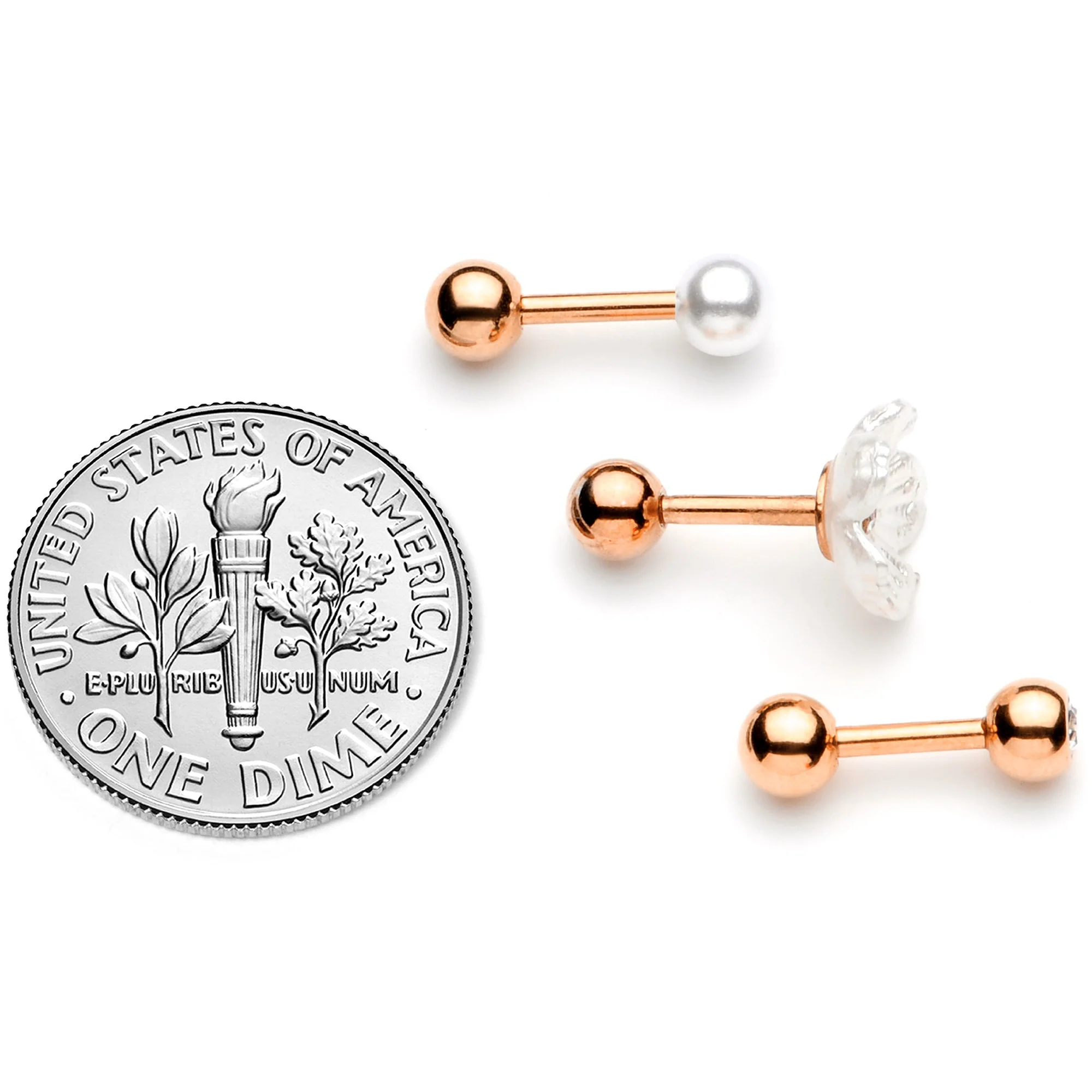 16G 1/4 Clear Gem Rose Gold Tone Flower Cartilage Tragus Curation Set of 3 - Image 5