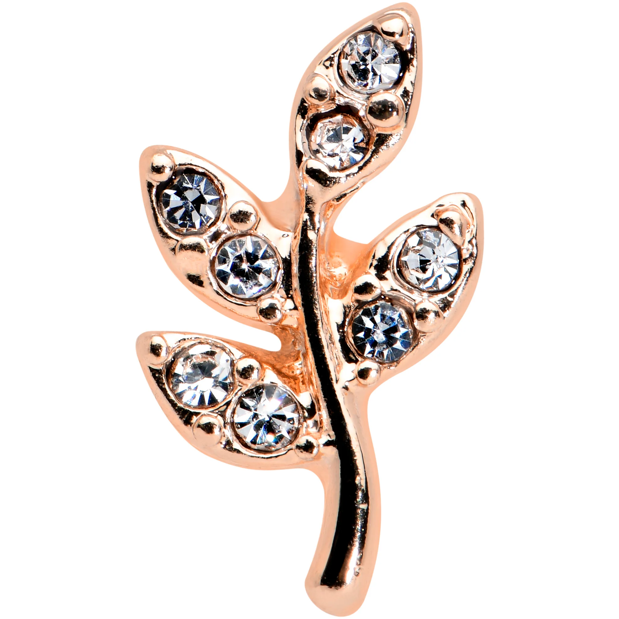 16G 1/4 Clear Gem Rose Gold Tone Lush Leaves Cartilage Tragus - Image 2