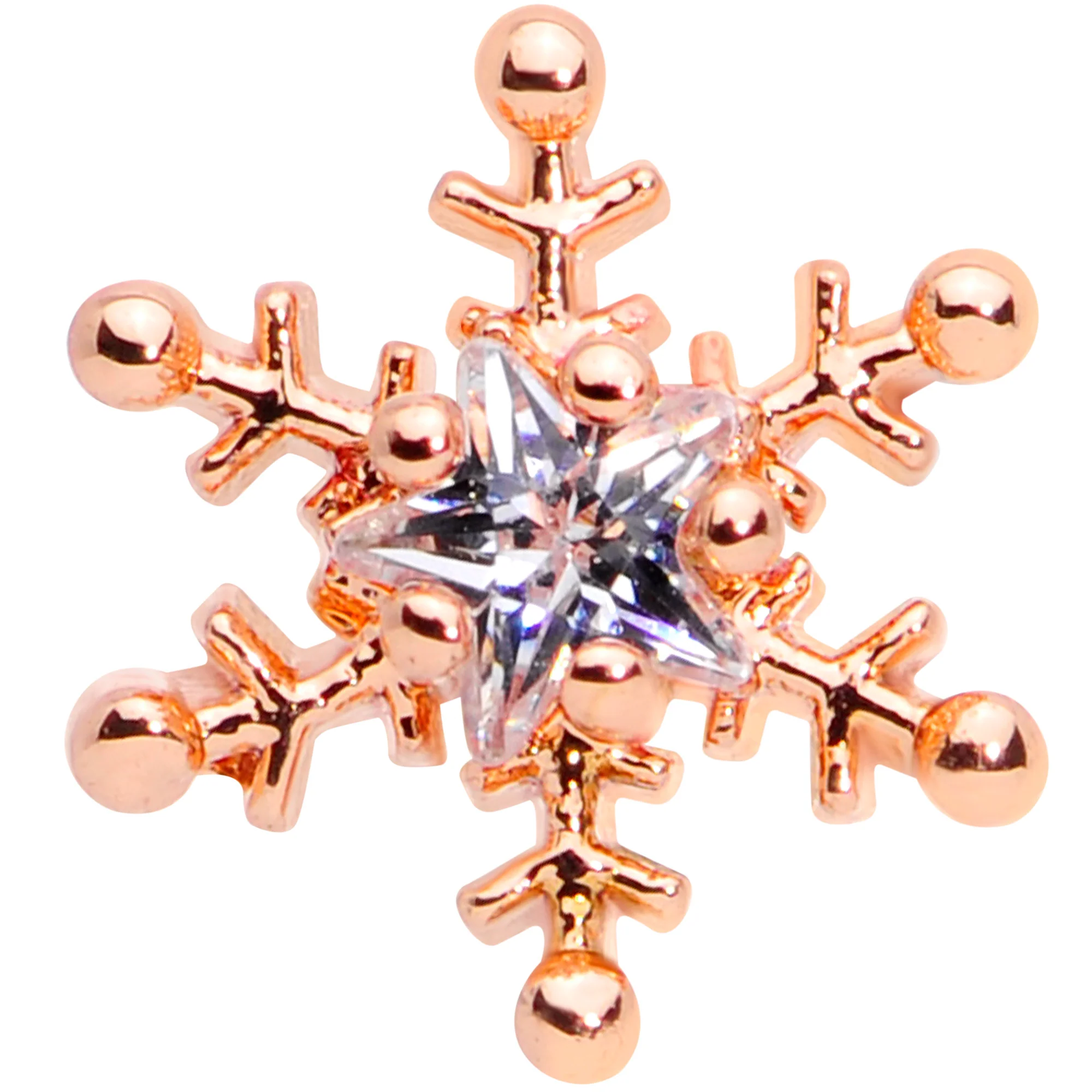16G 1/4 Clear Gem Rose Gold Tone Snowflake Cartilage Tragus - Image 3