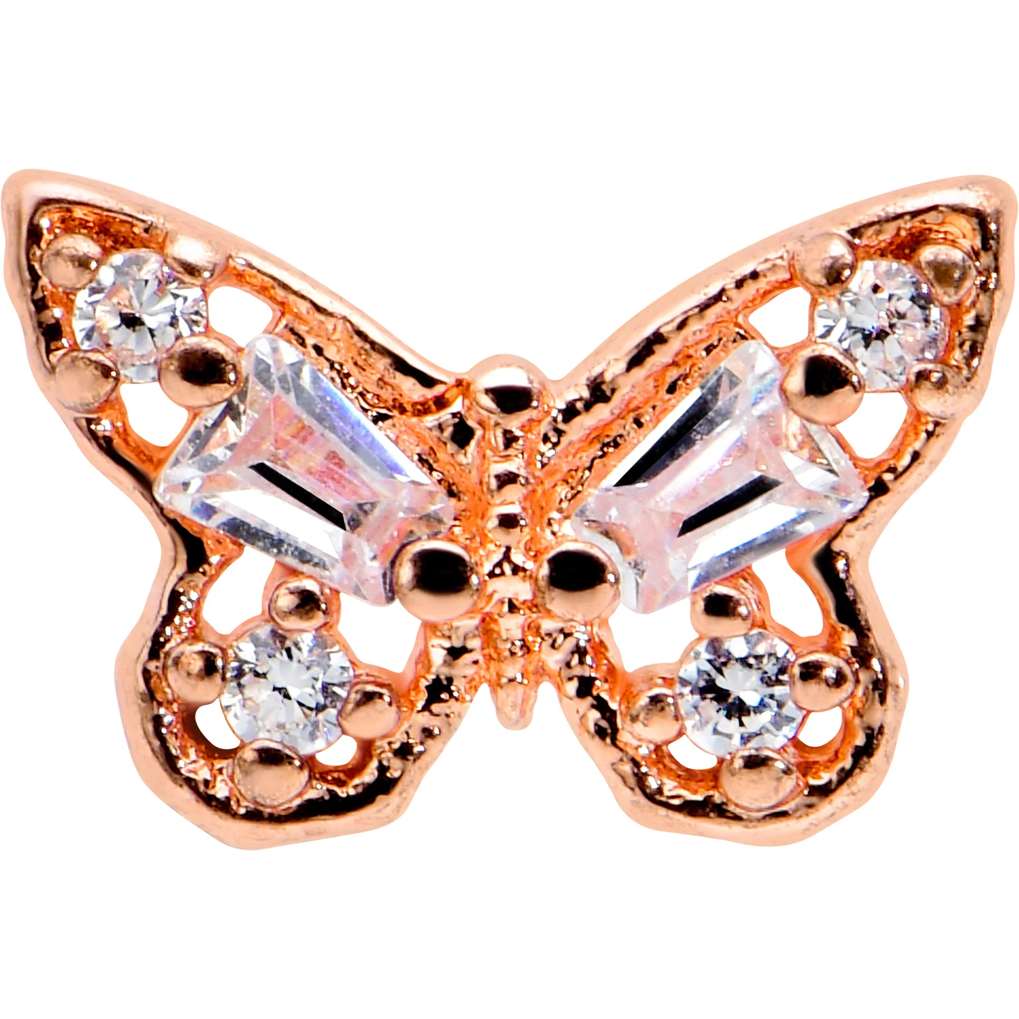 16G 1/4 Clear Gem Rosy Tone Opulent Butterfly Cartilage Earring - Image 2