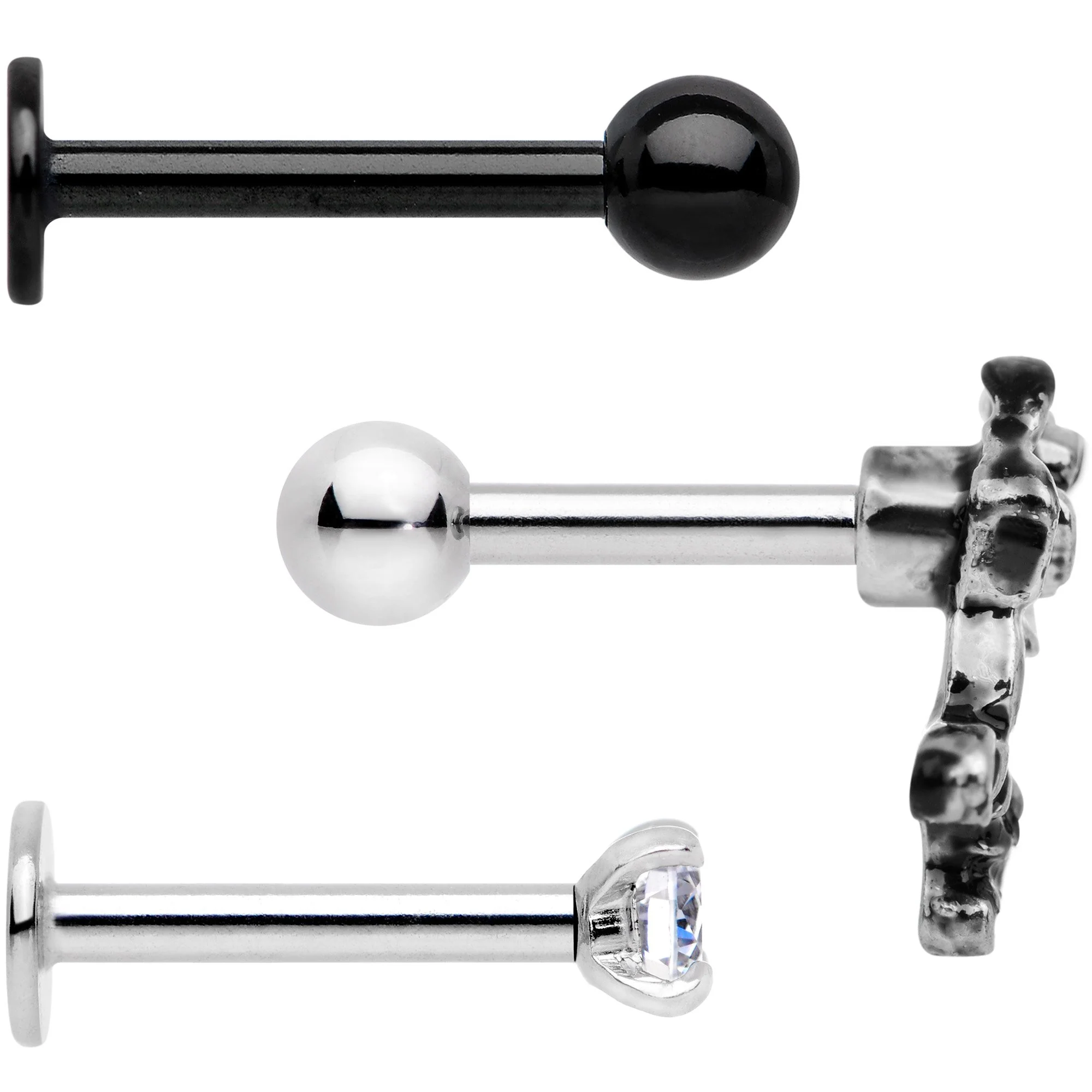 16G 1/4 Clear Gem Springtime Cartilage Tragus Earring Set of 3 - Image 2