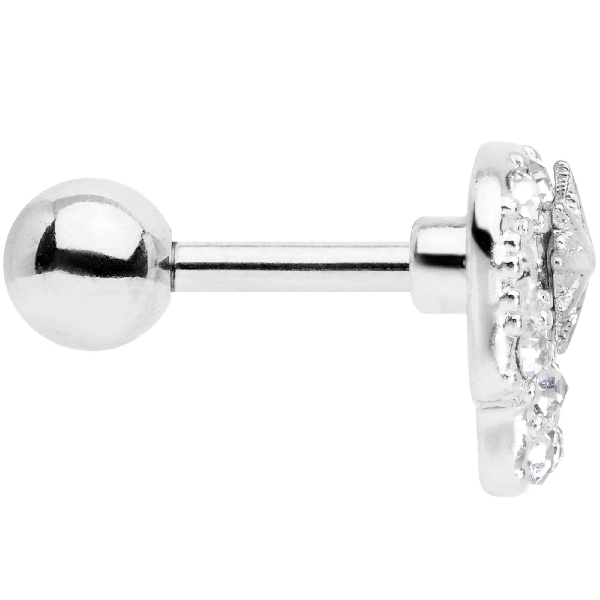 16G 1/4 Clear Gem Star Skull Cartilage Tragus Earring - Image 2