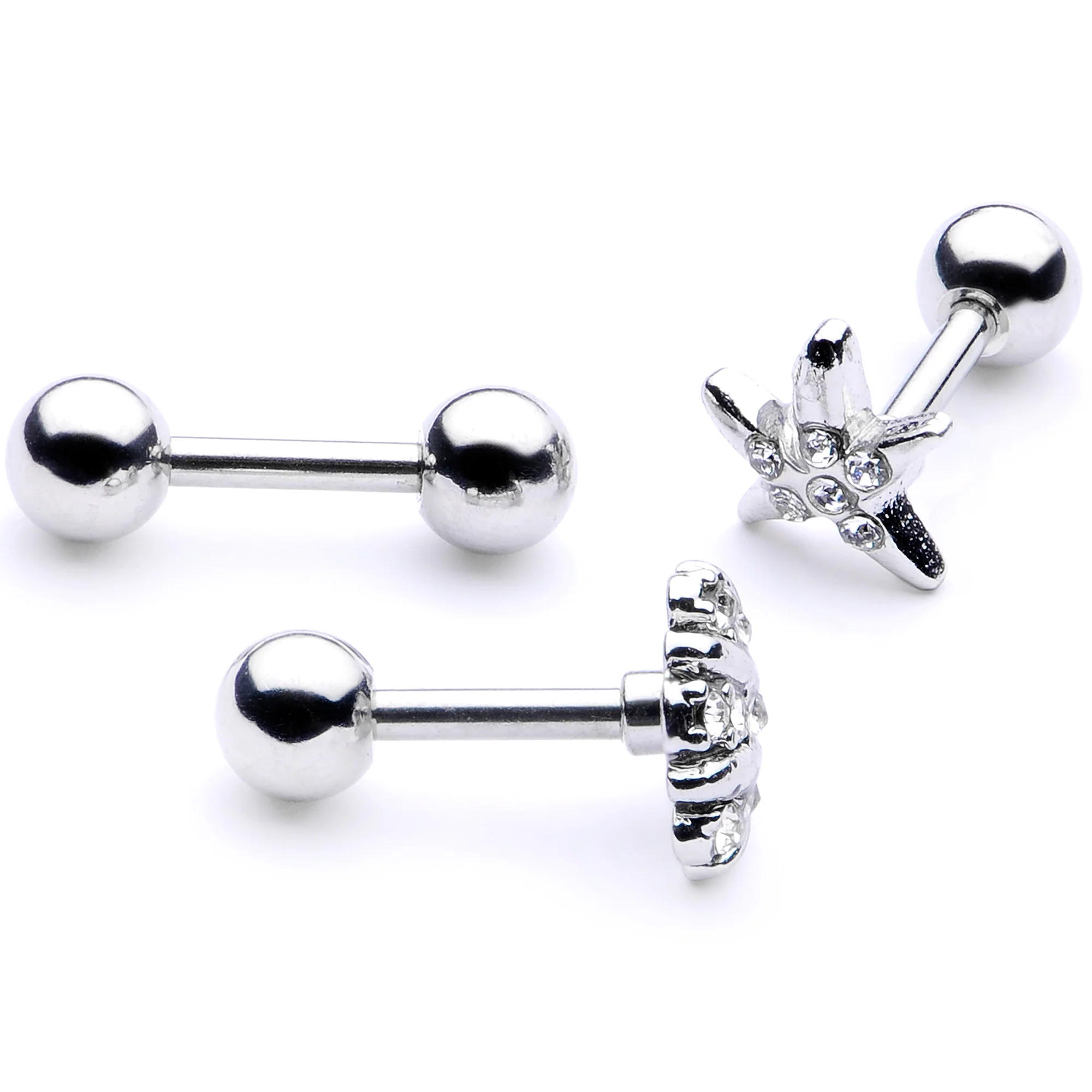 16G 1/4 Clear Gem Starfish Nautical Cartilage Tragus Set of 3 - Image 2