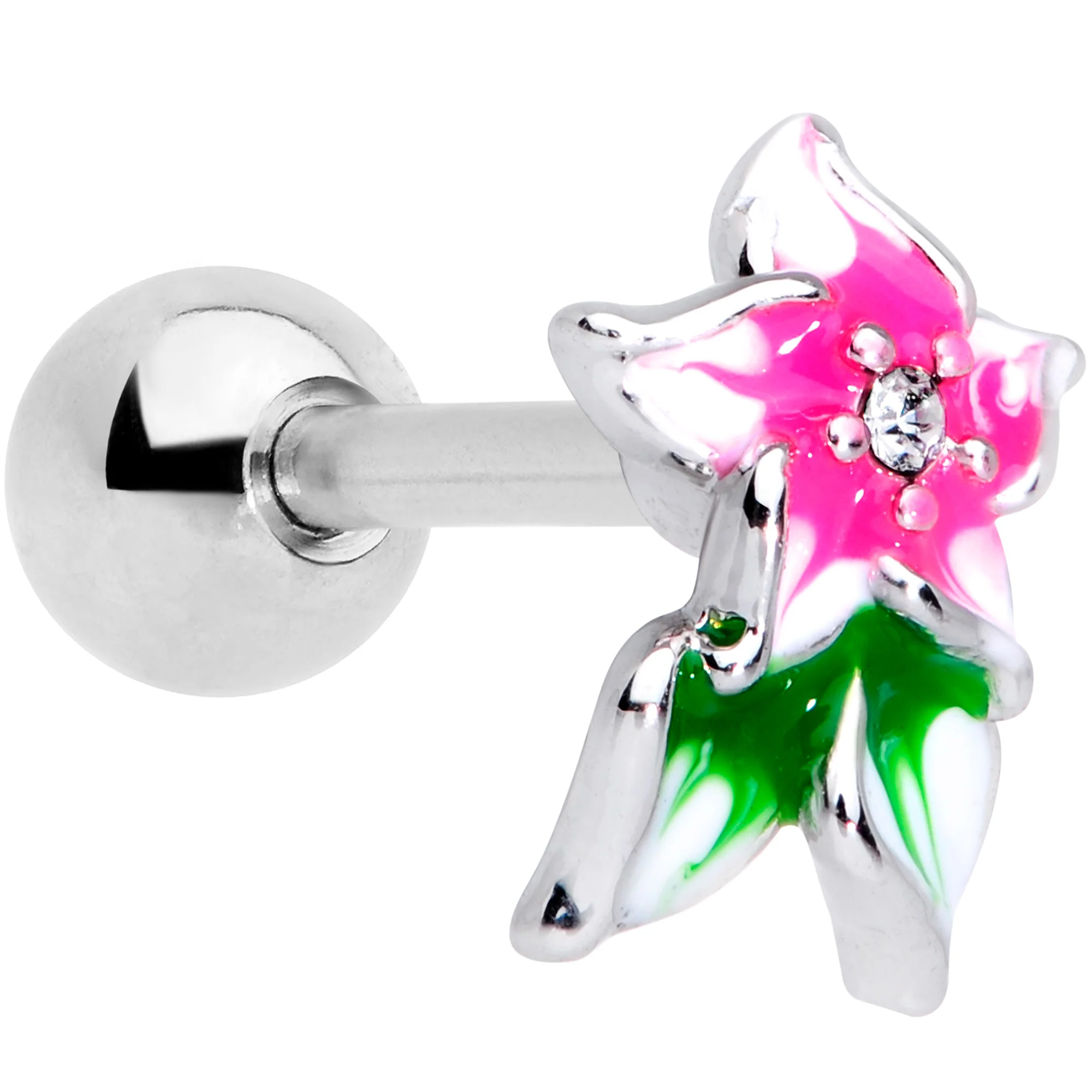 16G 1/4 Clear Gem Tropical Flower Cartilage Tragus Earring
