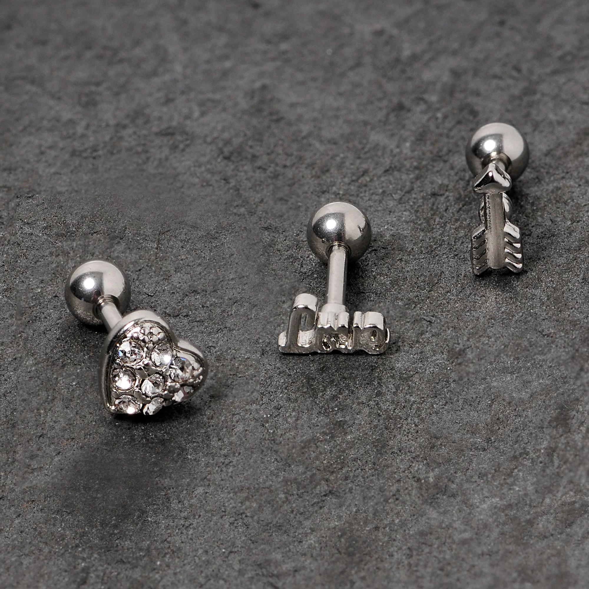 16G 1/4 Clear Gem Valentine Cartilage Tragus Set - Image 3