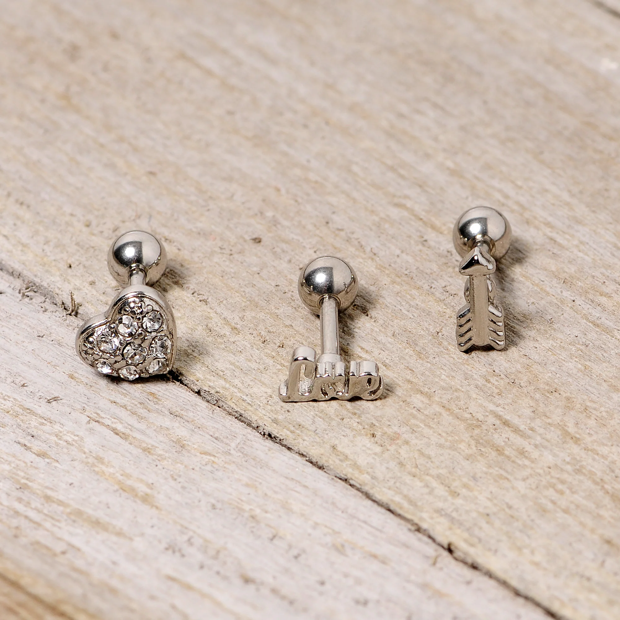 16G 1/4 Clear Gem Valentine Cartilage Tragus Set - Image 4