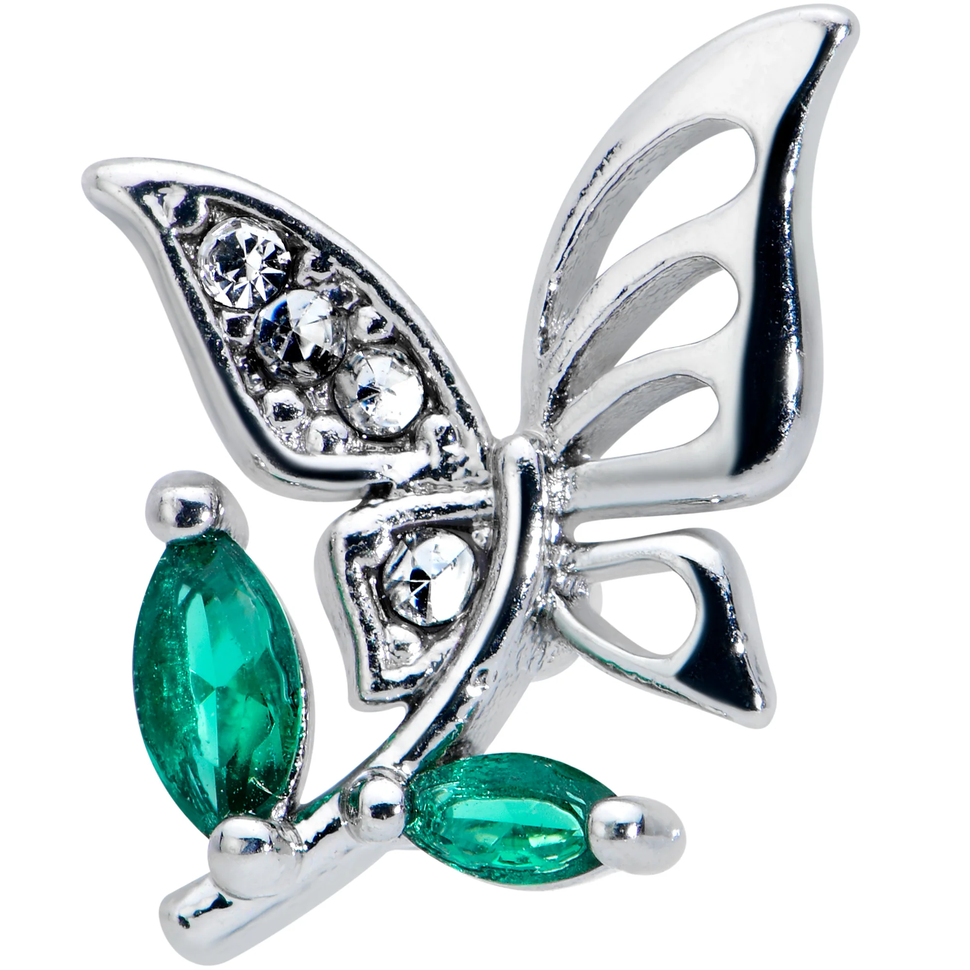 16G 1/4 Clear Green Gem Flora Butterfly Cartilage Tragus Earring - Image 2