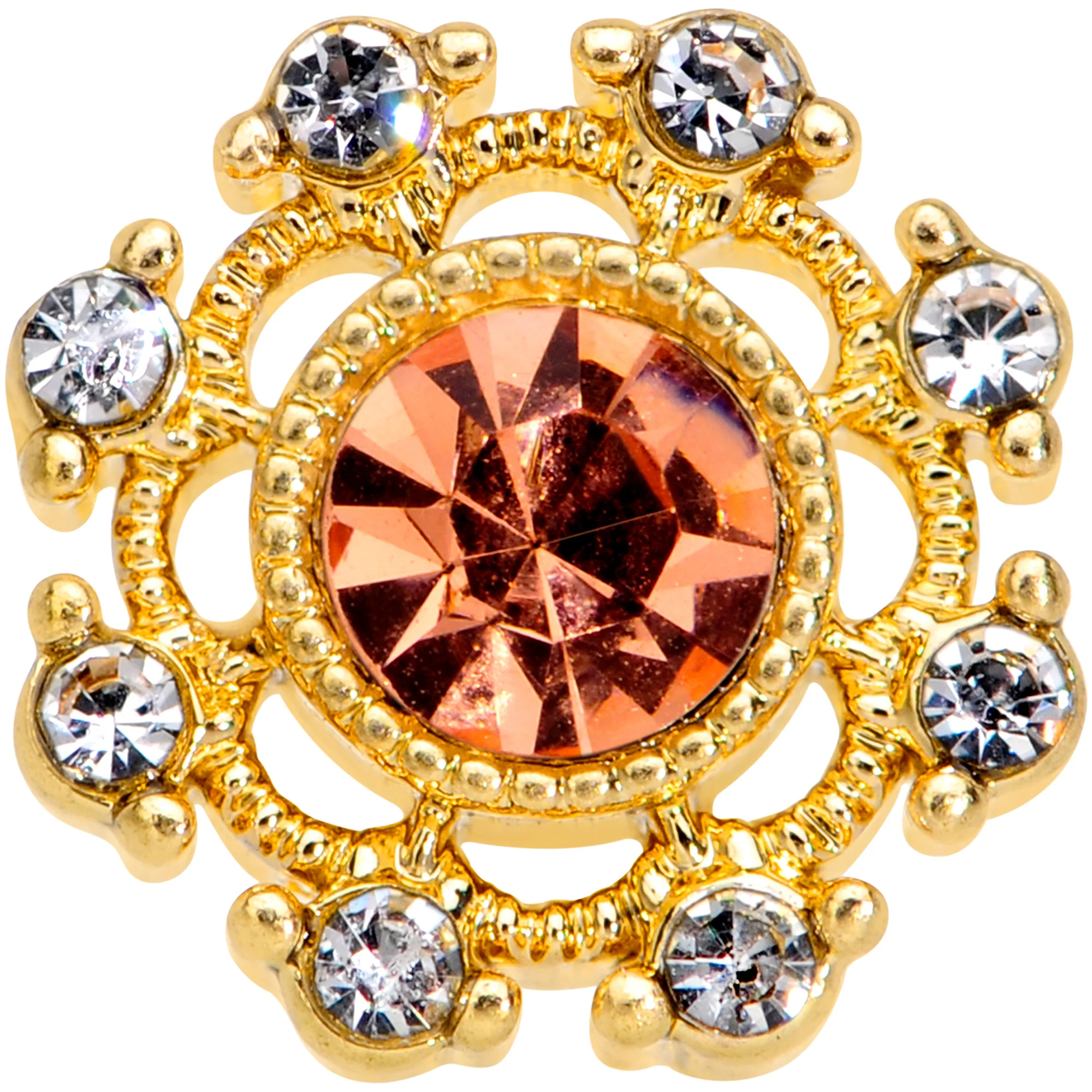16G 1/4 Clear Pink CZ Gem Gold Tone Sunburst Cartilage Tragus - Image 2