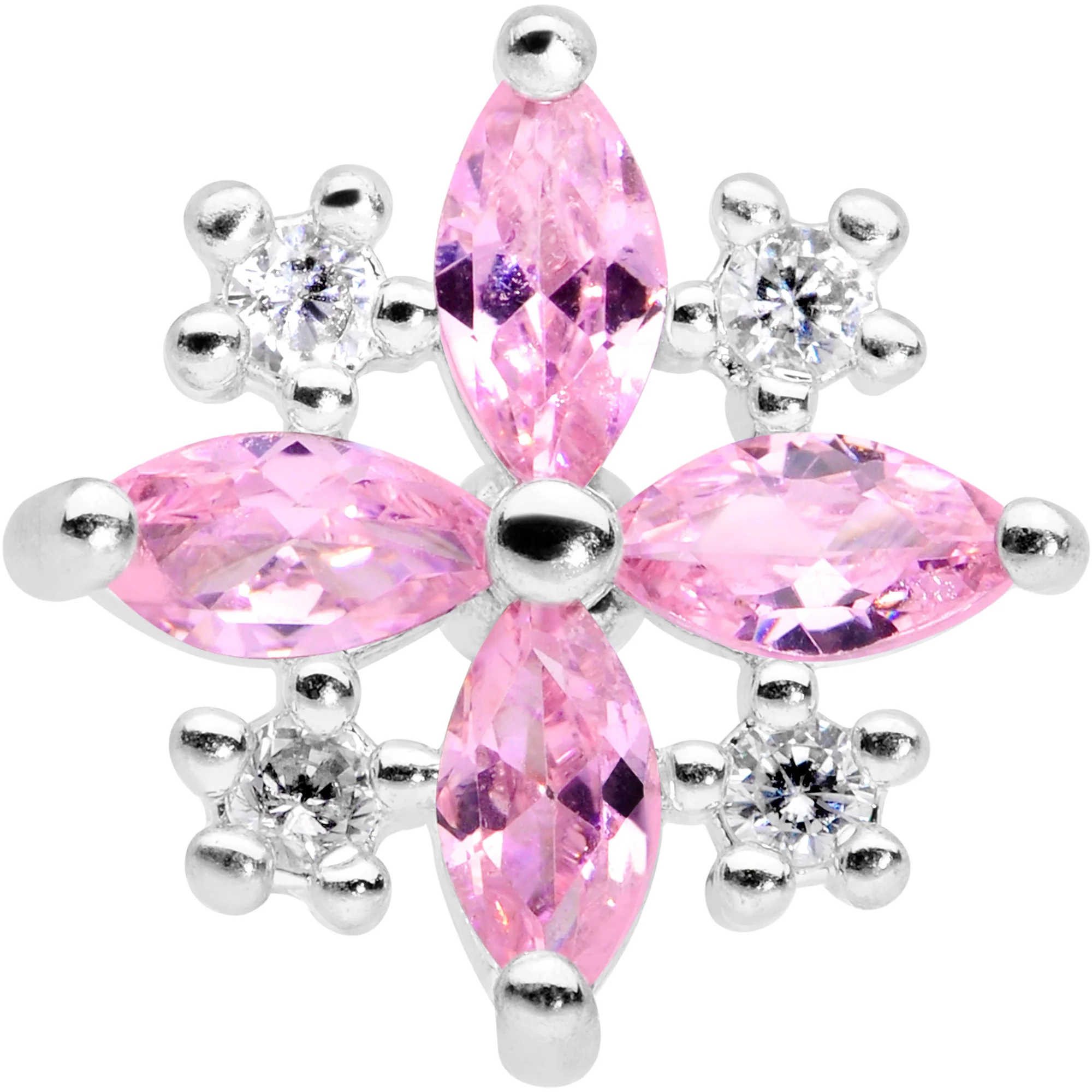 16G 1/4 Clear Pink CZ Gem Star Burst Cartilage Tragus - Image 2